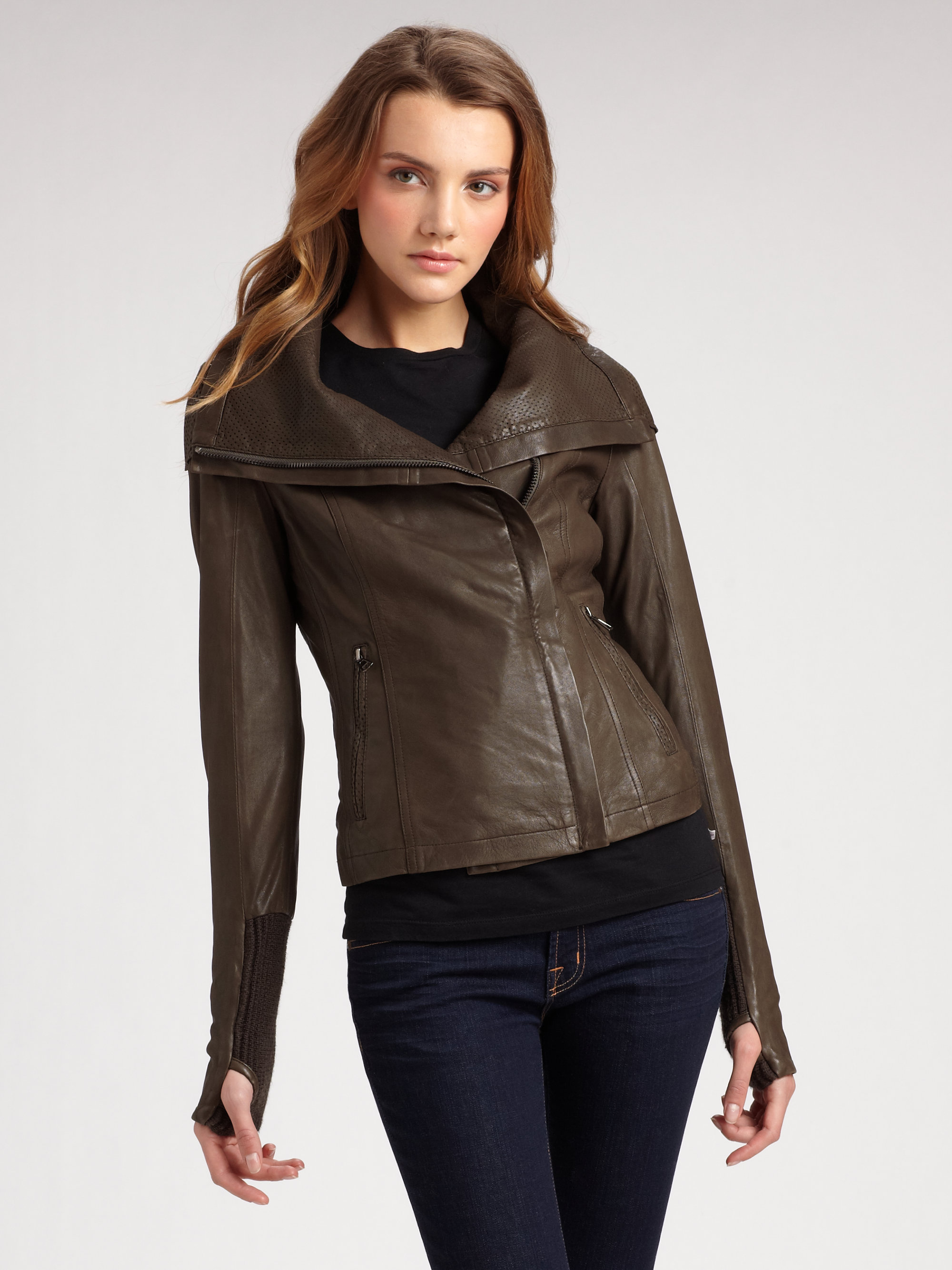 Mackage Asymmetric Leather Jacket in Brown - Lyst