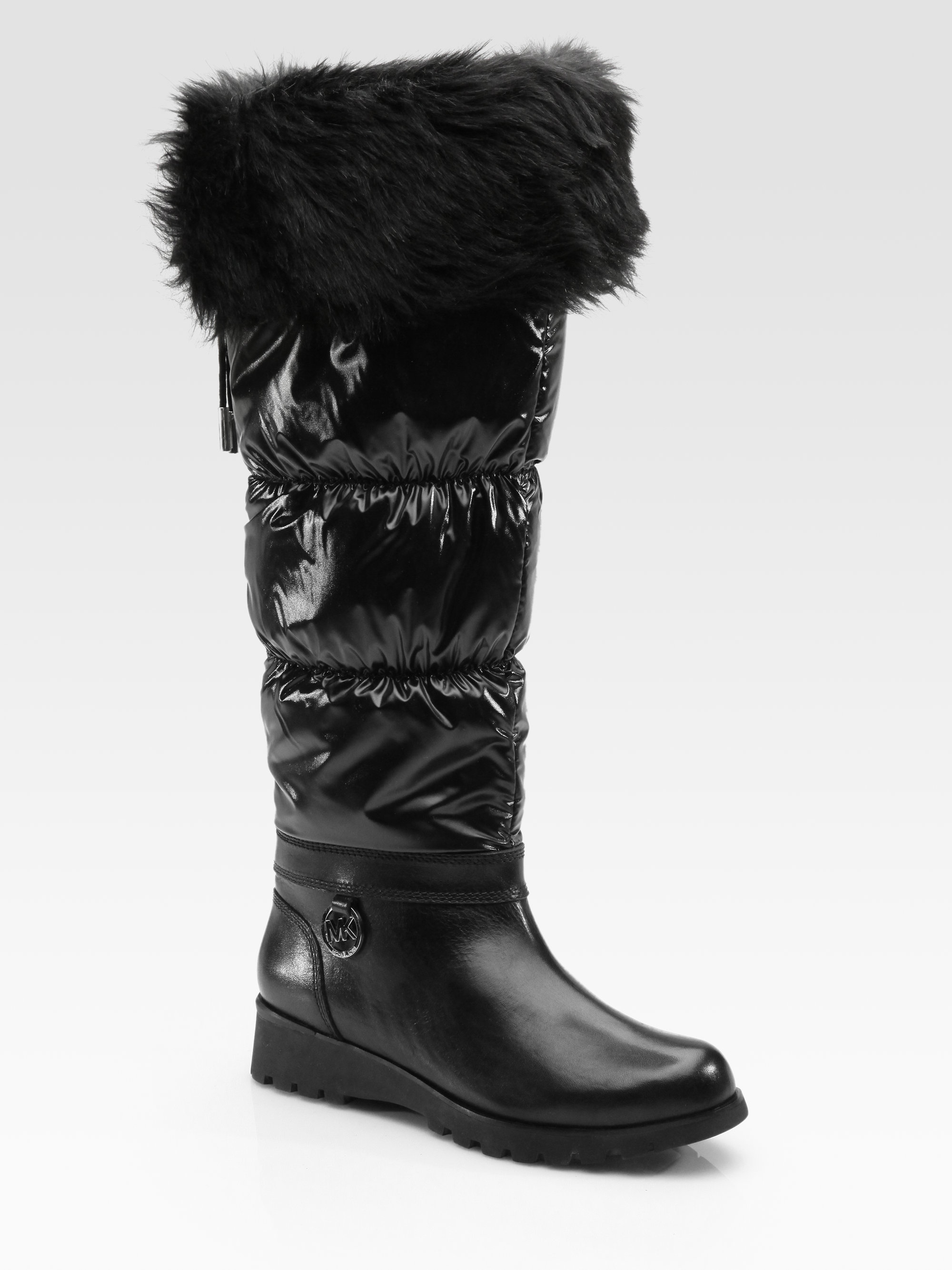 Lyst - Michael Michael Kors Brandy Nylon and Leather Snow Boots in Black