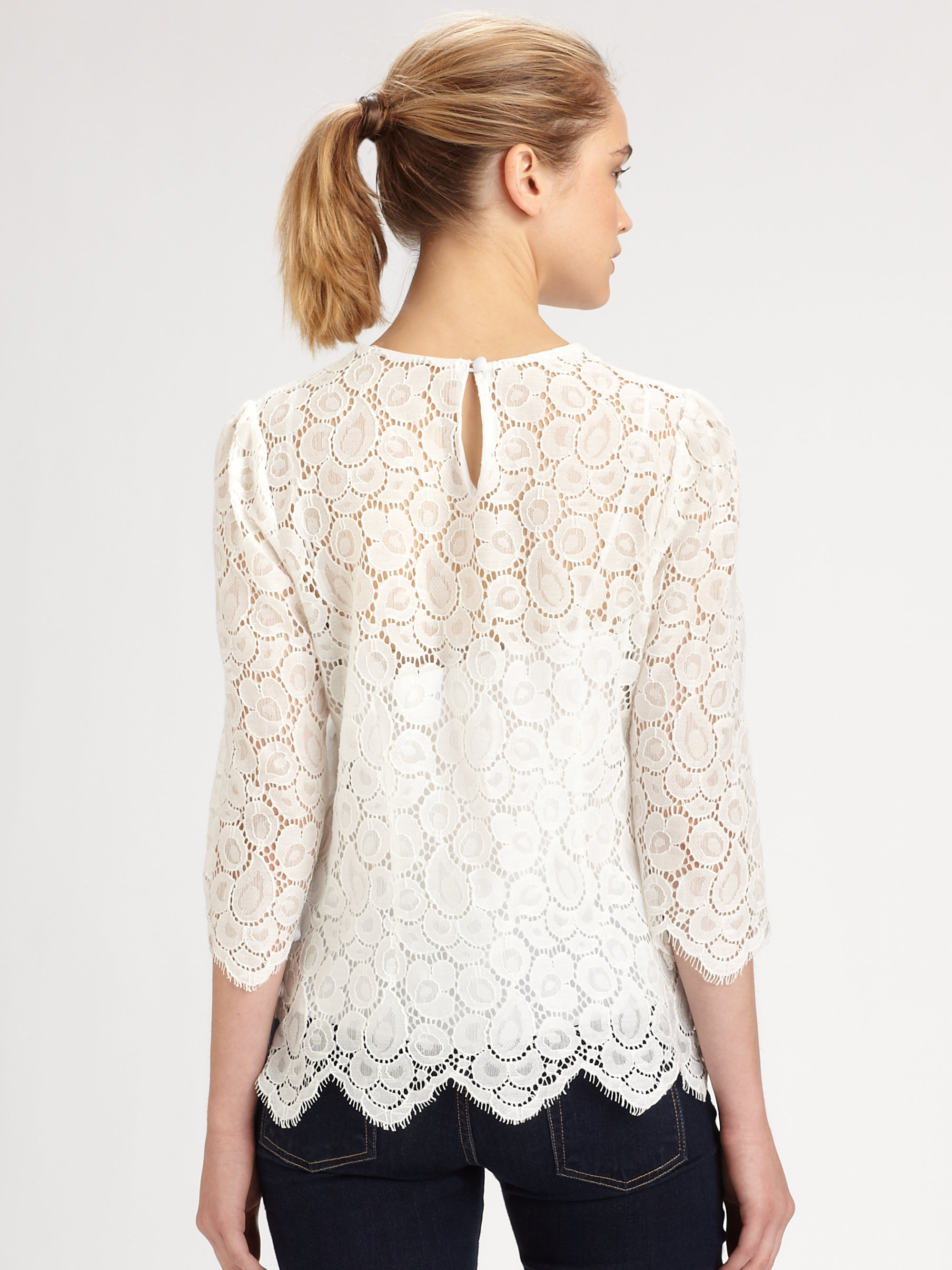 Milly Ivy Lace Blouse in White | Lyst