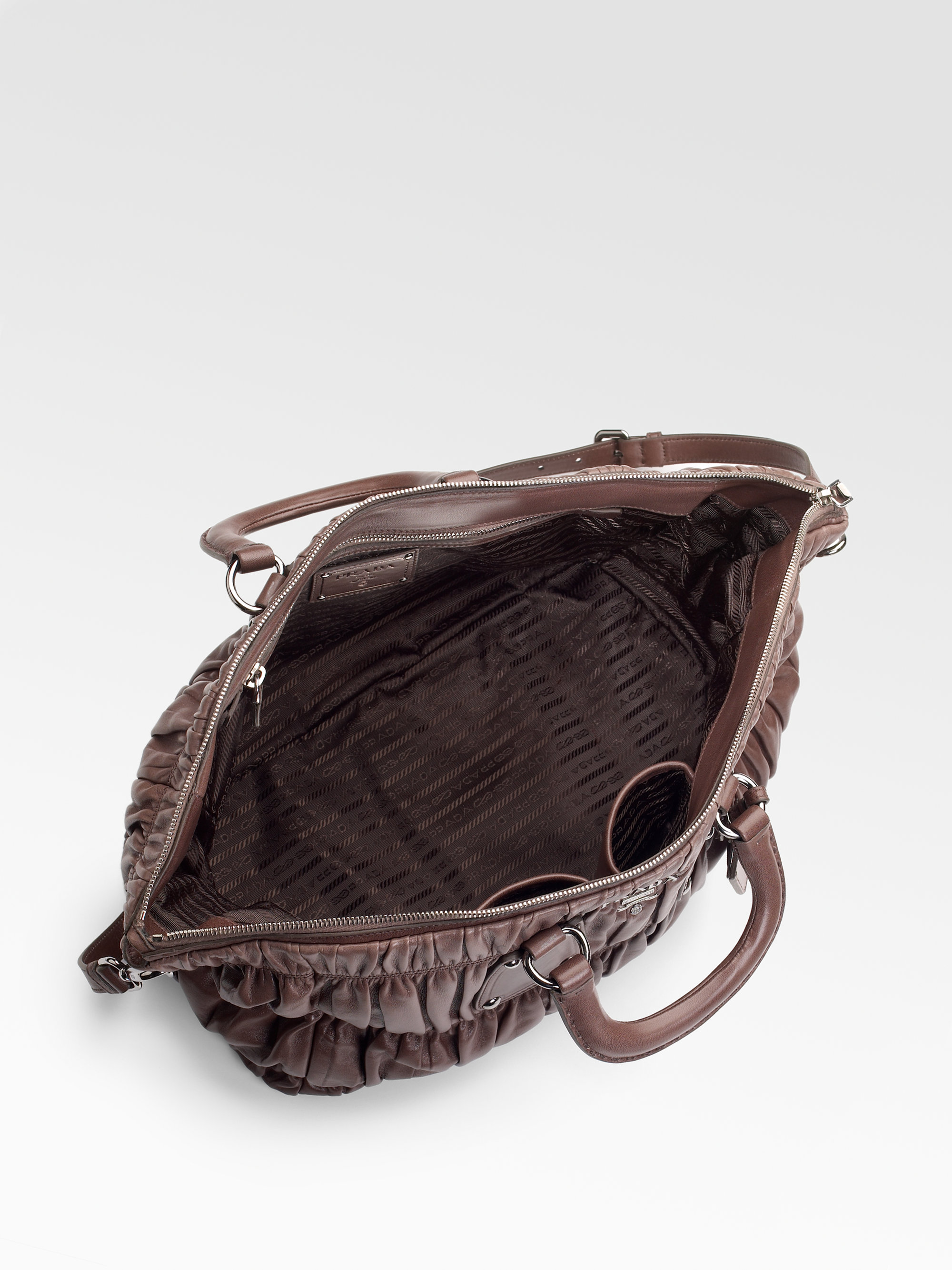 Prada Eastwest Nappa Gaufre Satchel in Brown (dark brown) | Lyst  