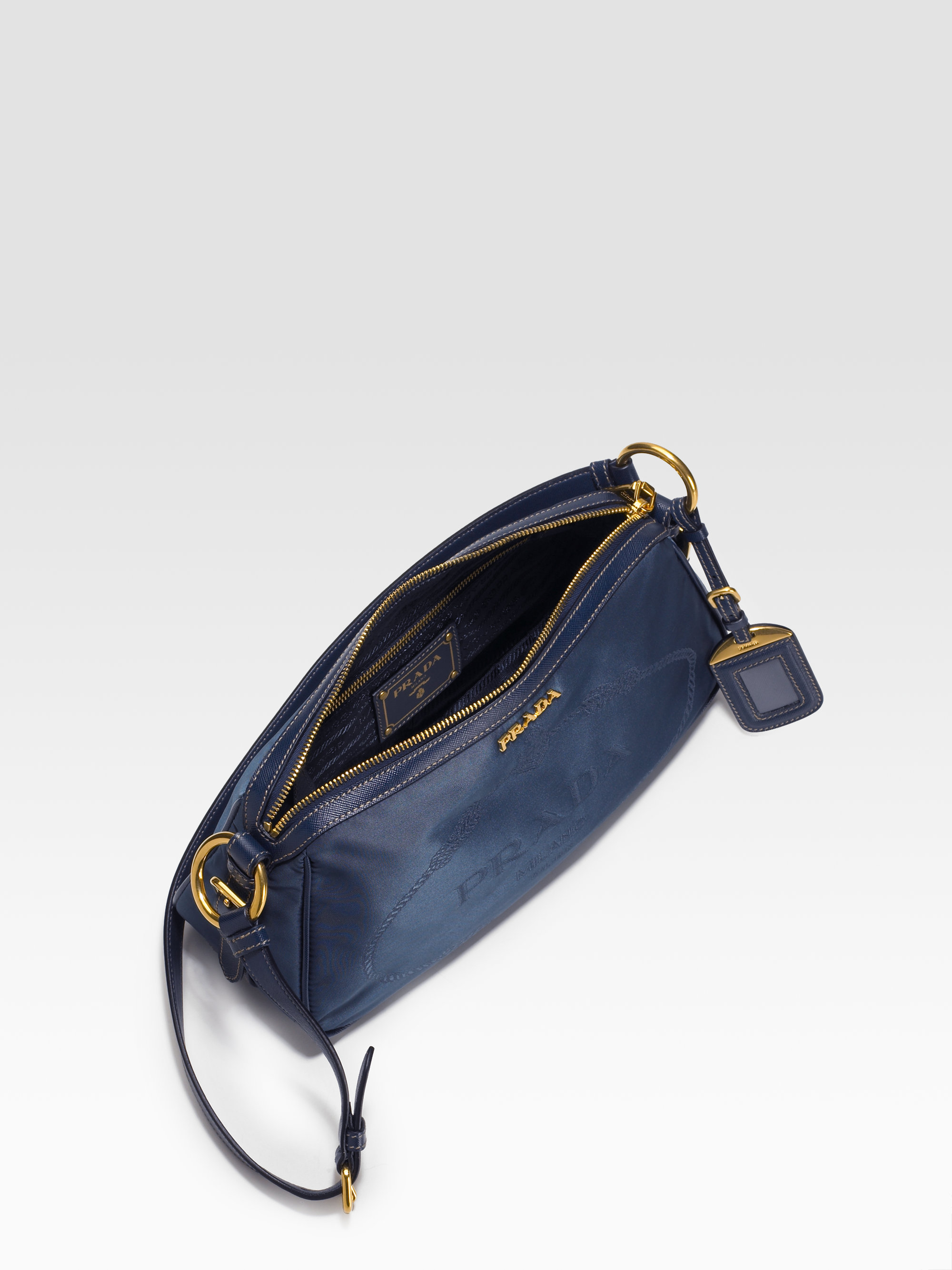Prada Nylon Saffiano Leather Shoulder Bag in Blue (black) | Lyst  