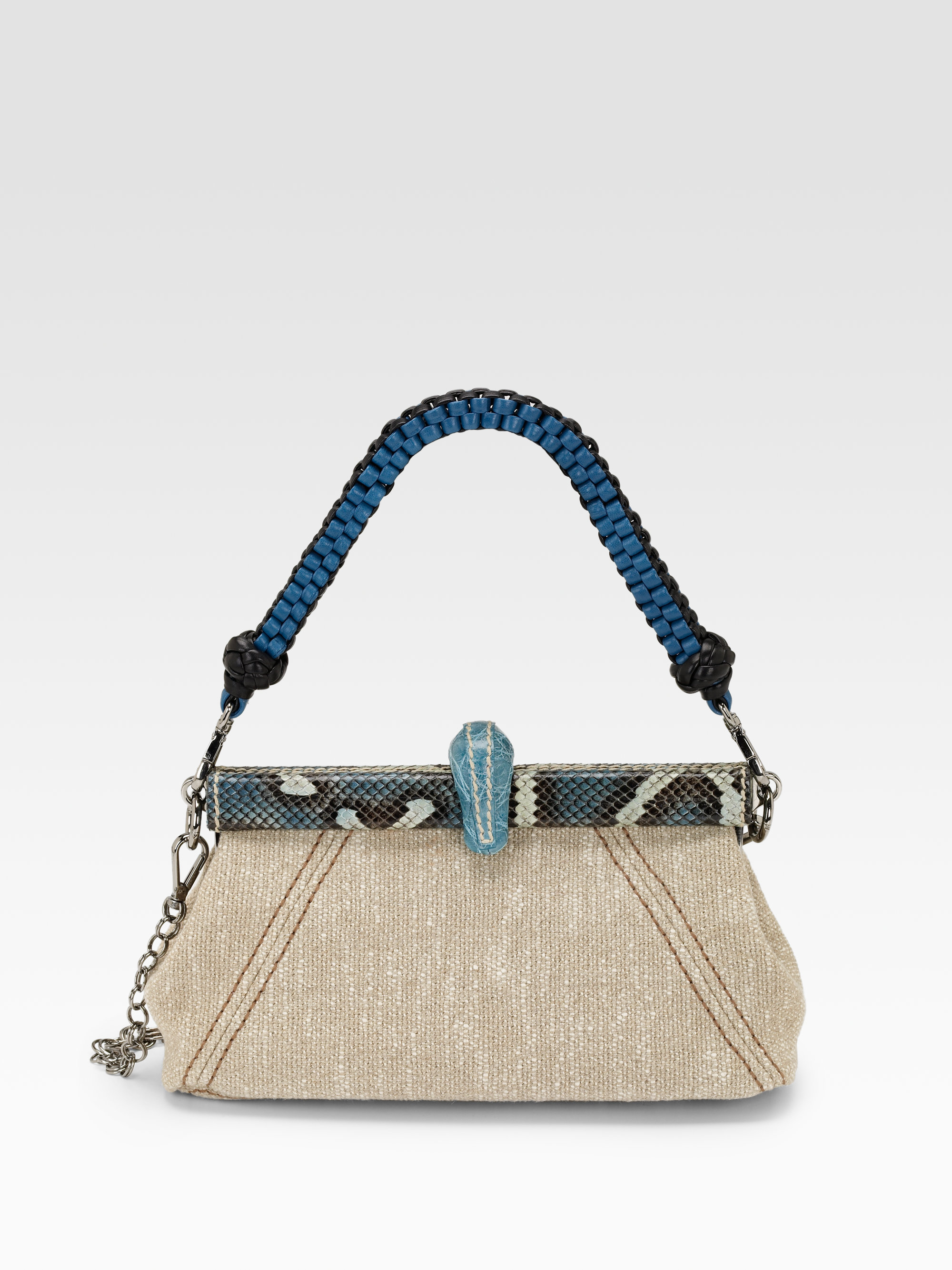 Prada Lino Twist Frame Shoulder Bag in Blue (natural-blue) | Lyst