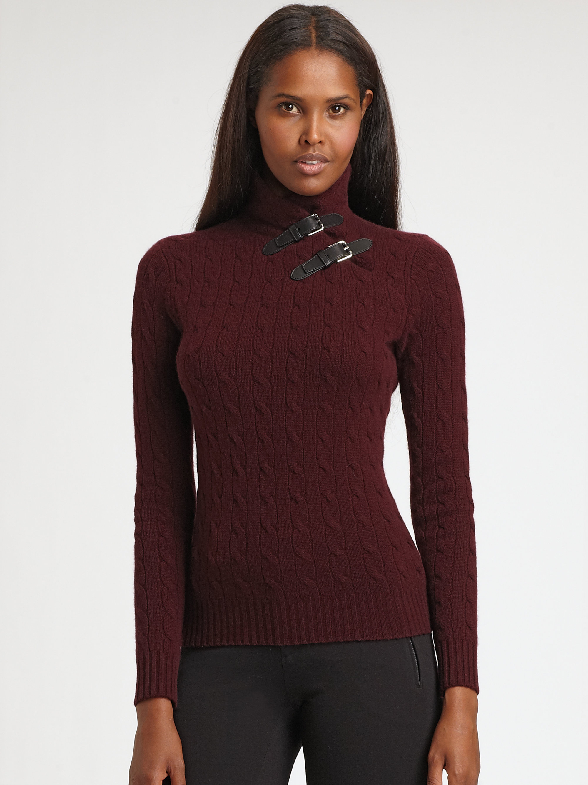 Ralph Lauren Black Label Cashmere Buckle Sweater in Red | Lyst