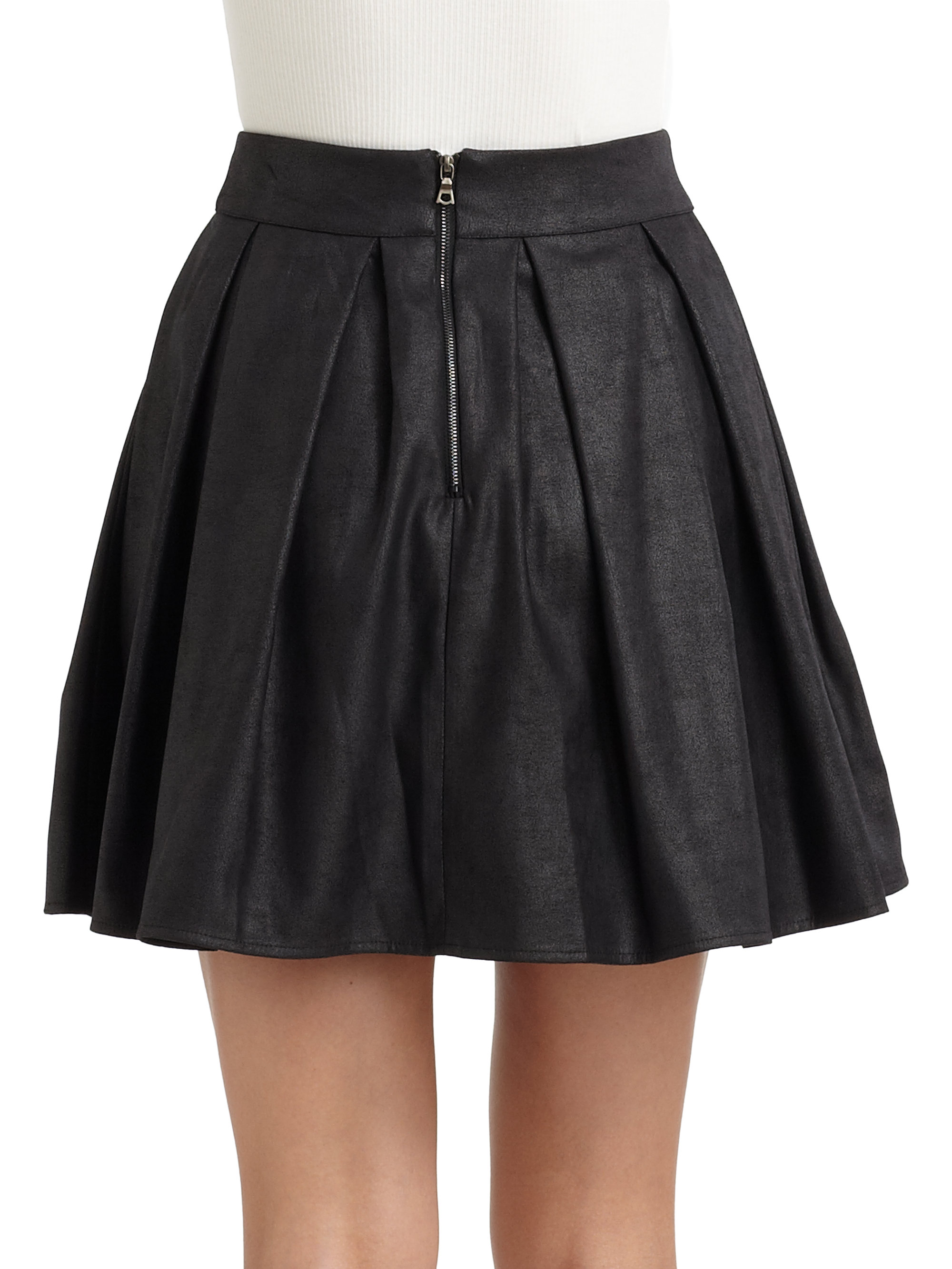 Saks fifth avenue Distressed Leathereffect Pleated Skirt in Black | Lyst