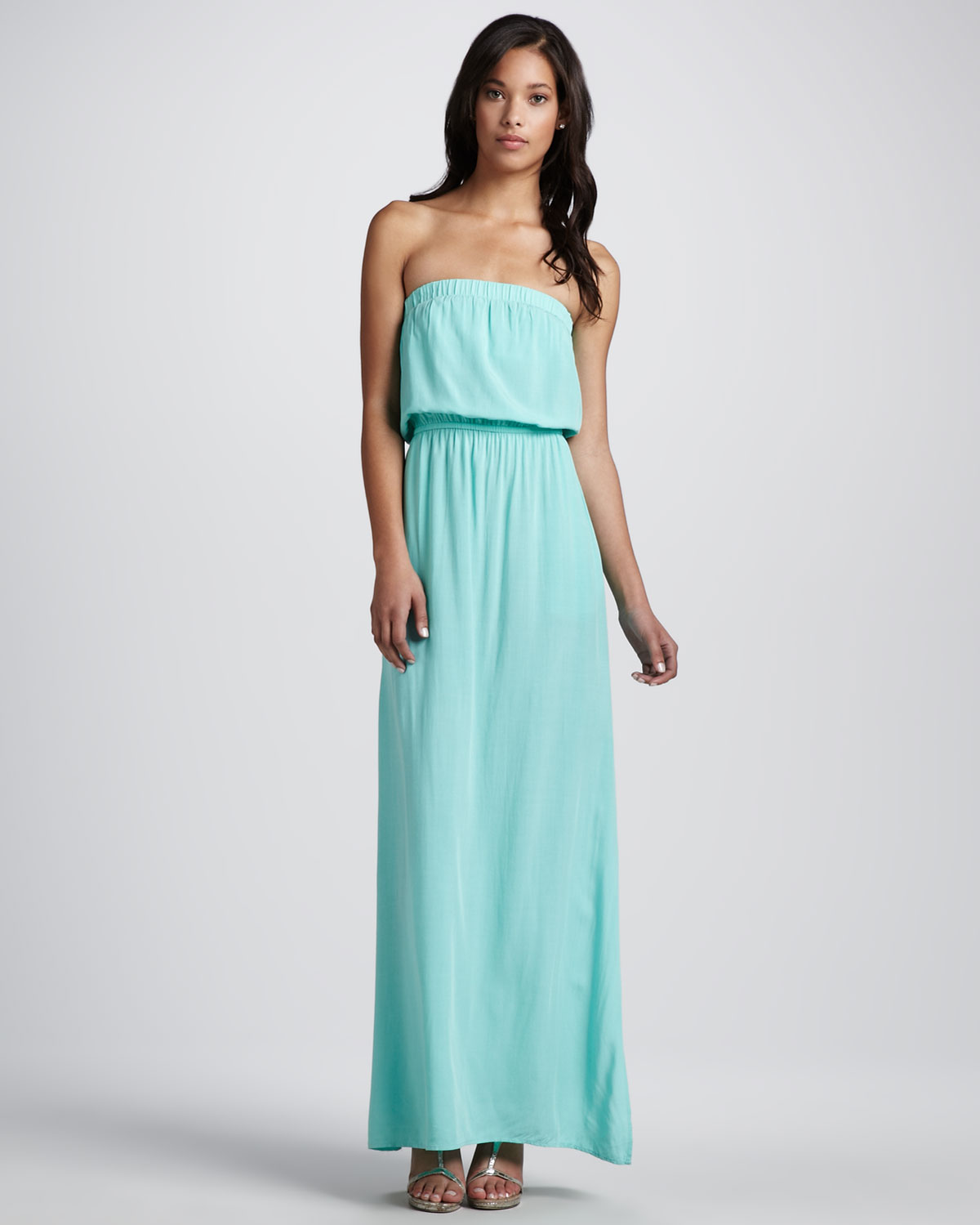 Splendid Strapless Waterfall Maxi Dress in Turquoise (Blue) - Lyst