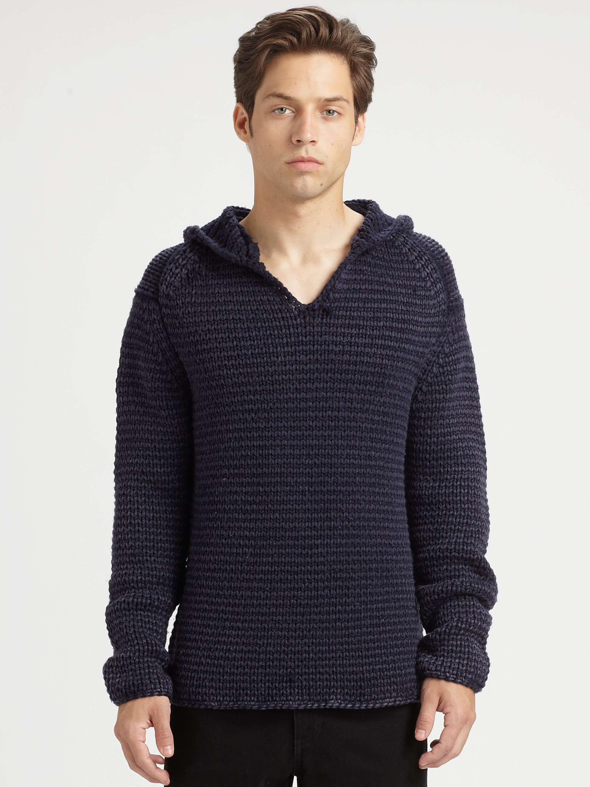 Lyst T By Alexander Wang Chunky Knit Wool Hoodie in Blue for Men