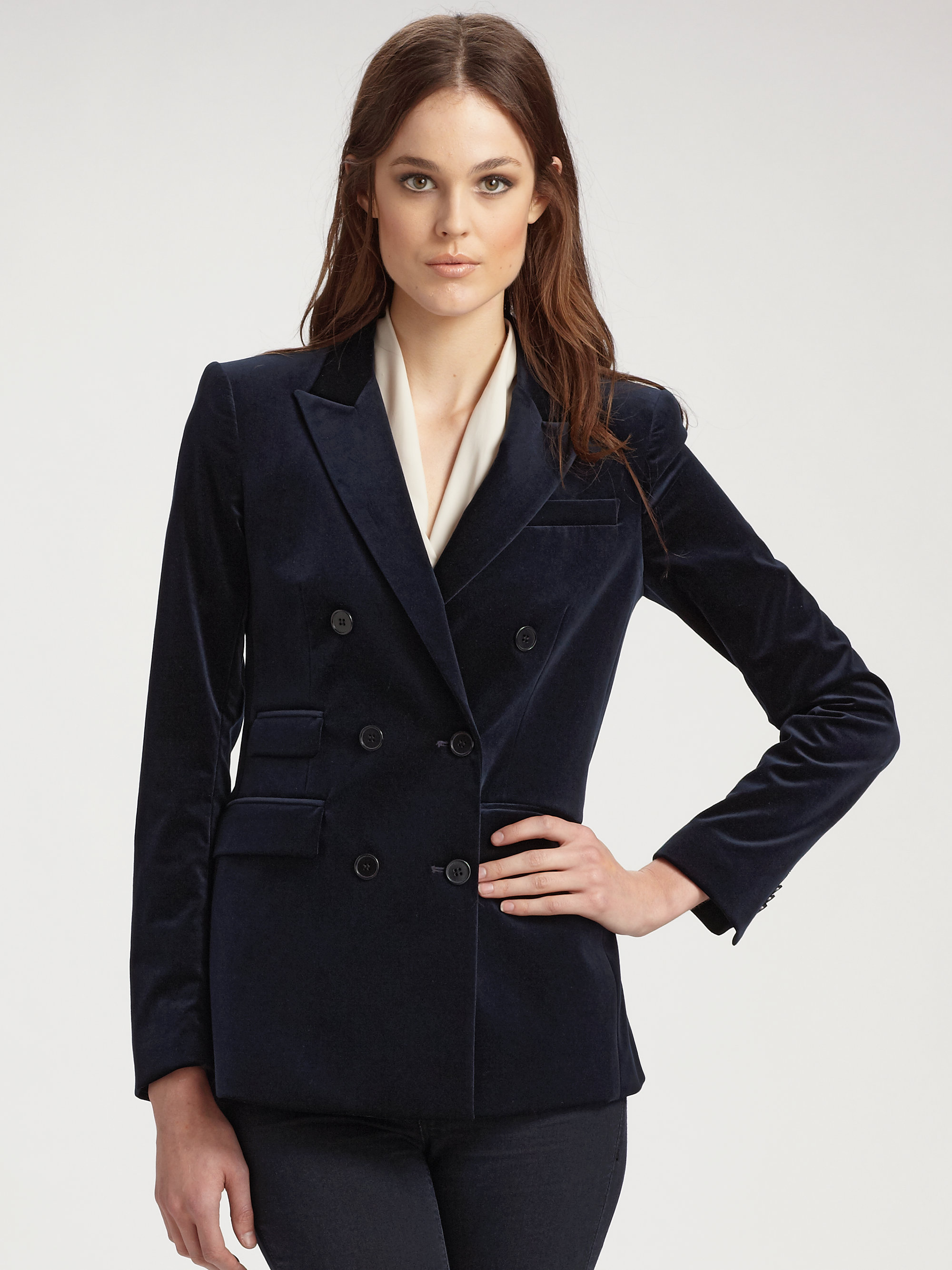 Theory Doublebreasted Velvet Blazer in Black Sapphire (Blue) | Lyst