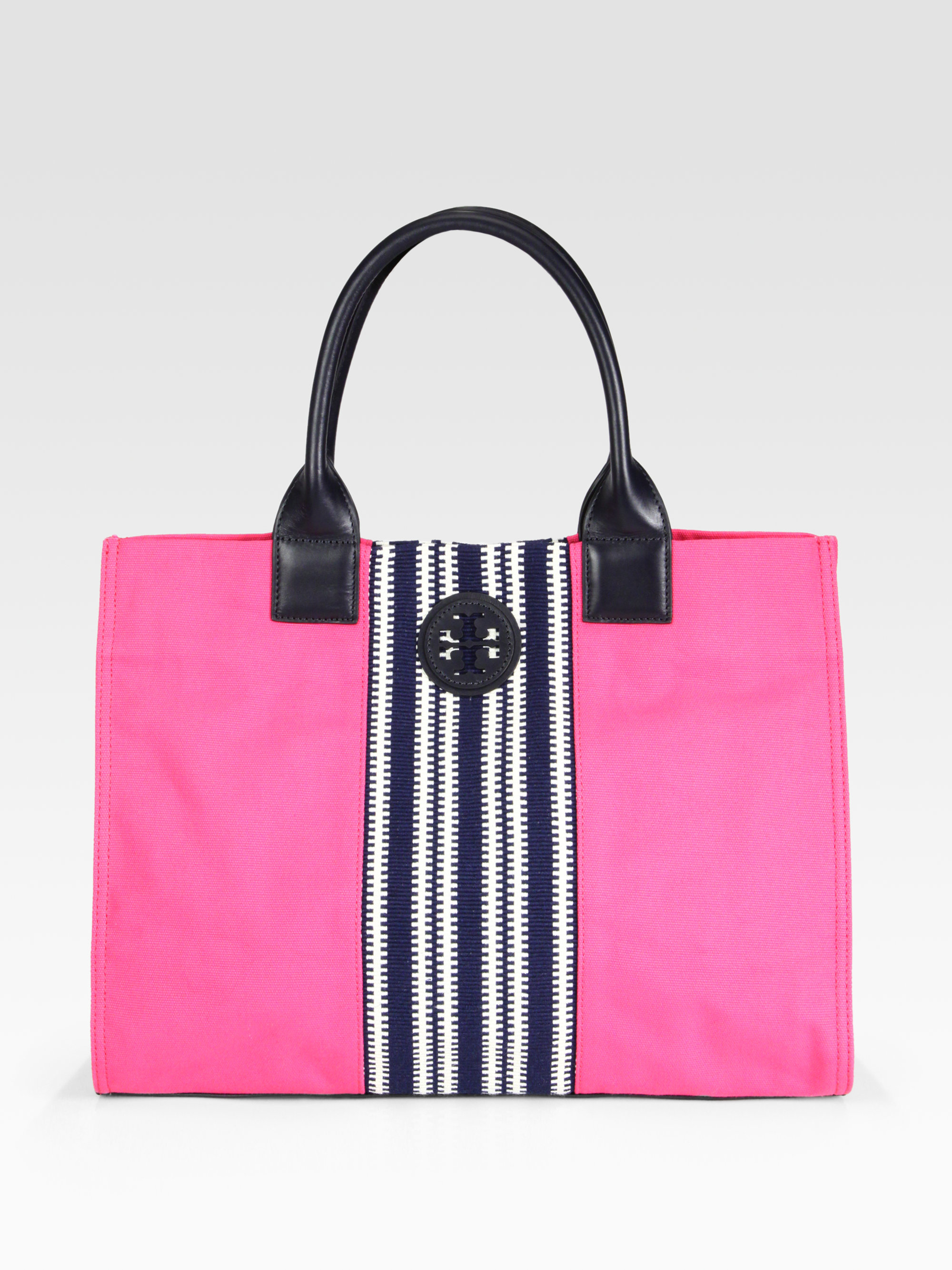 Tory Burch Ella Center Stripe Canvas Tote in Pink (daisy multi) | Lyst