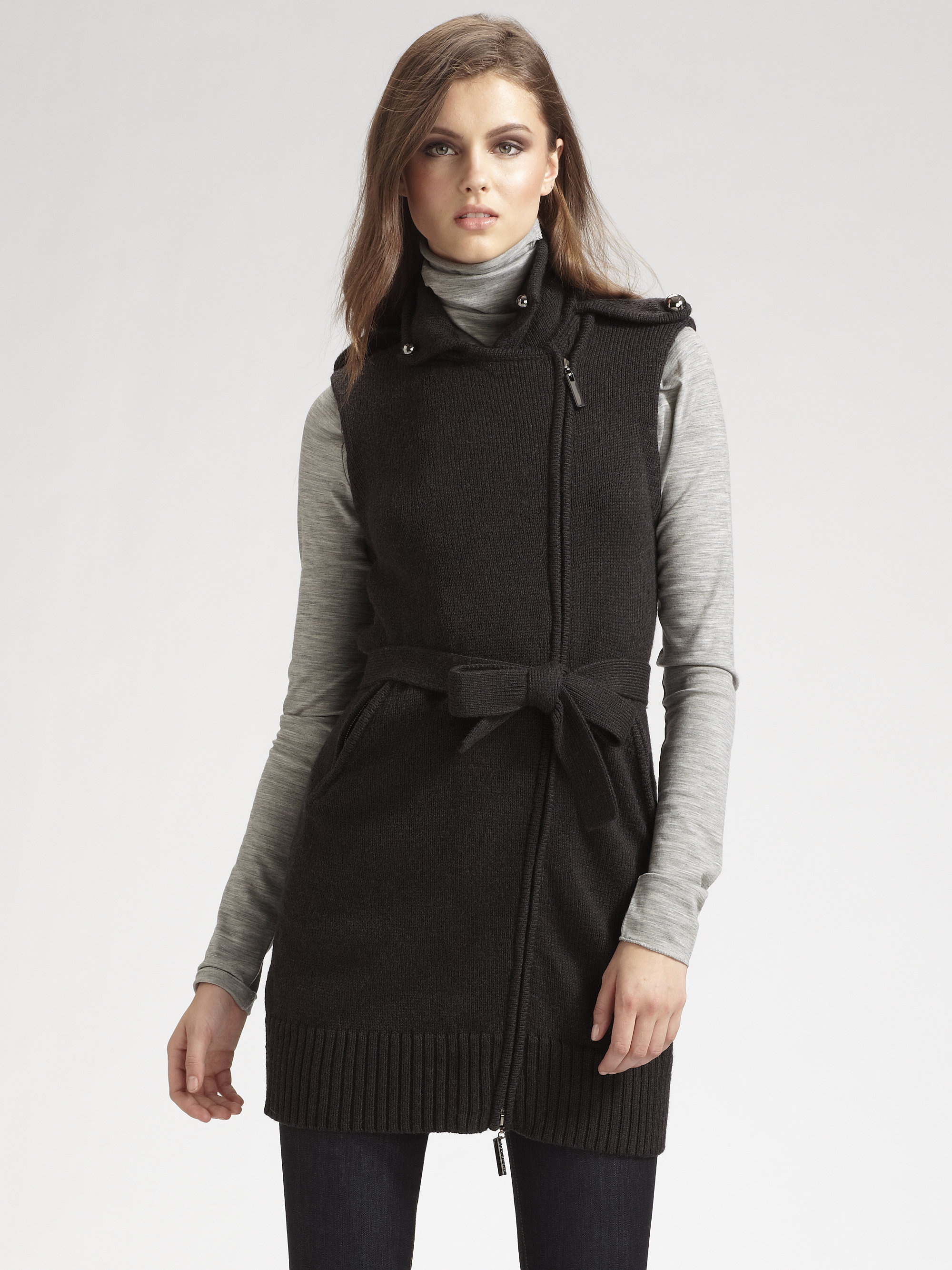 Lyst - Tory Burch Sleeveless Merino Wool Sweater Coat in Black