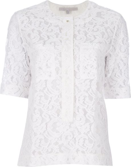 Victoria Beckham Lace Blouse in White | Lyst