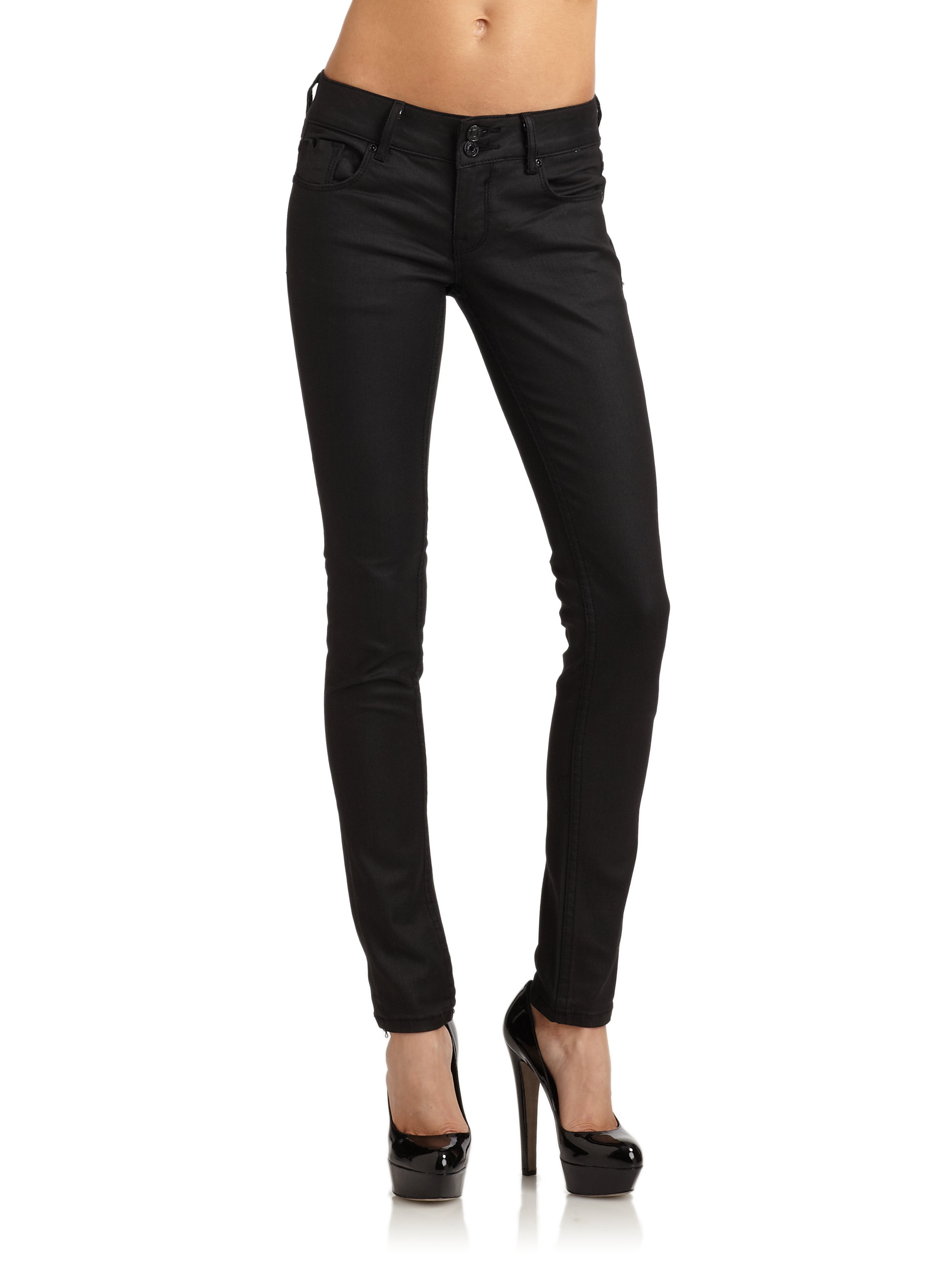 Vigoss Coated Skinny Insert V Back Pocket Jeans in Black | Lyst