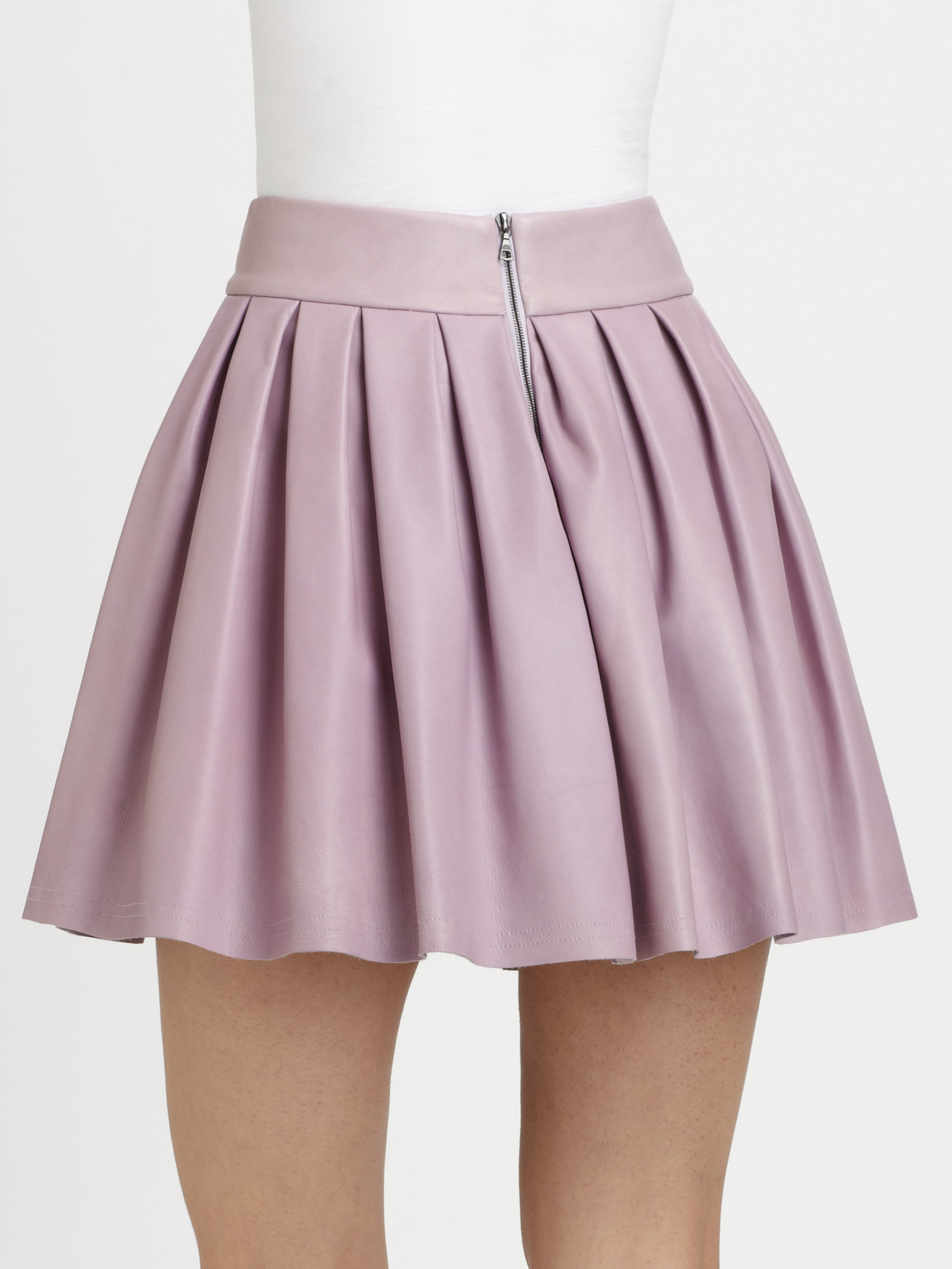 Alice + Olivia Box Pleat Leather Skirt in Light Purple (Purple) - Lyst