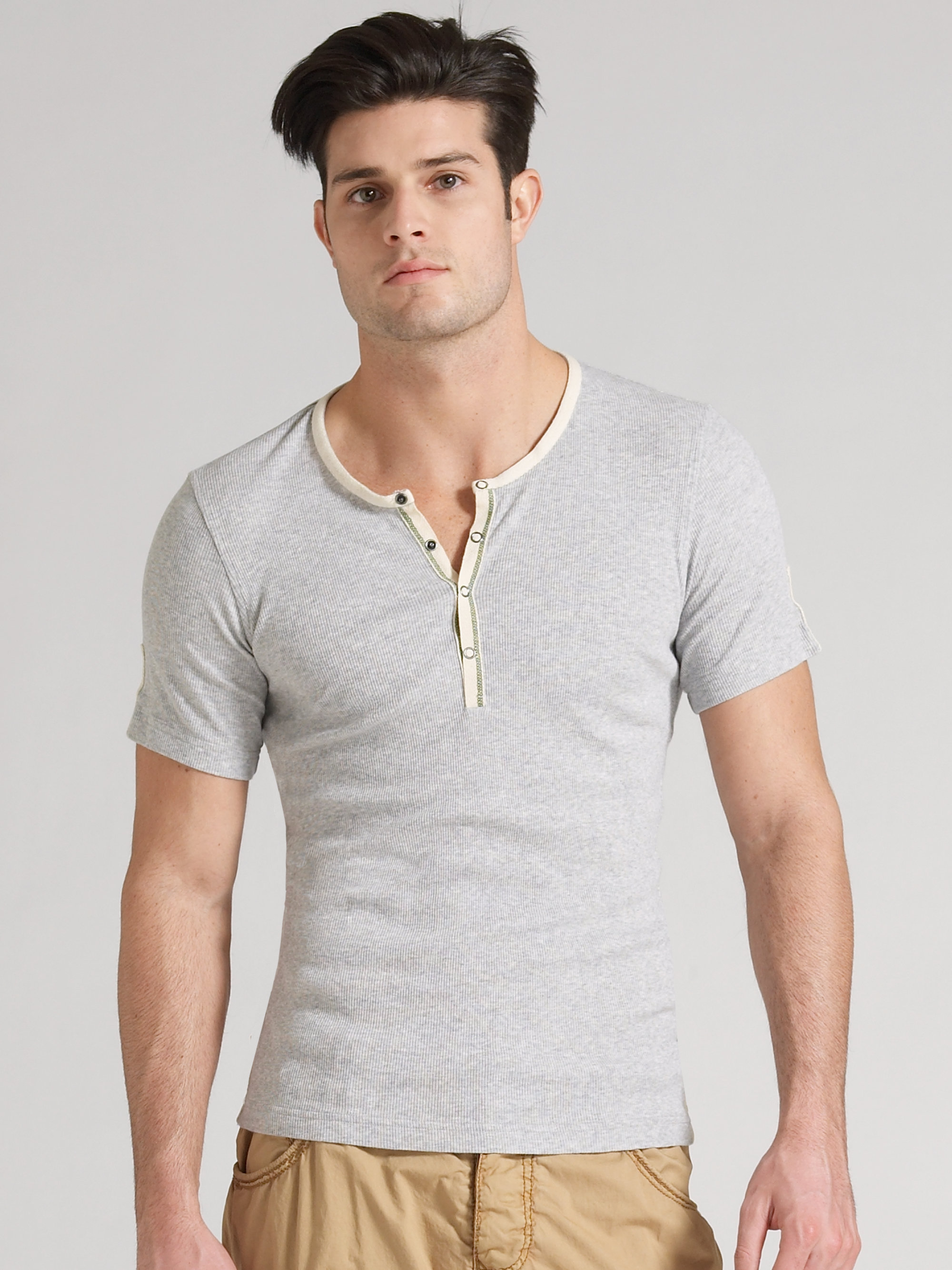Armani Jeans Ribbed Henley Tee in Gray for Men | Lyst