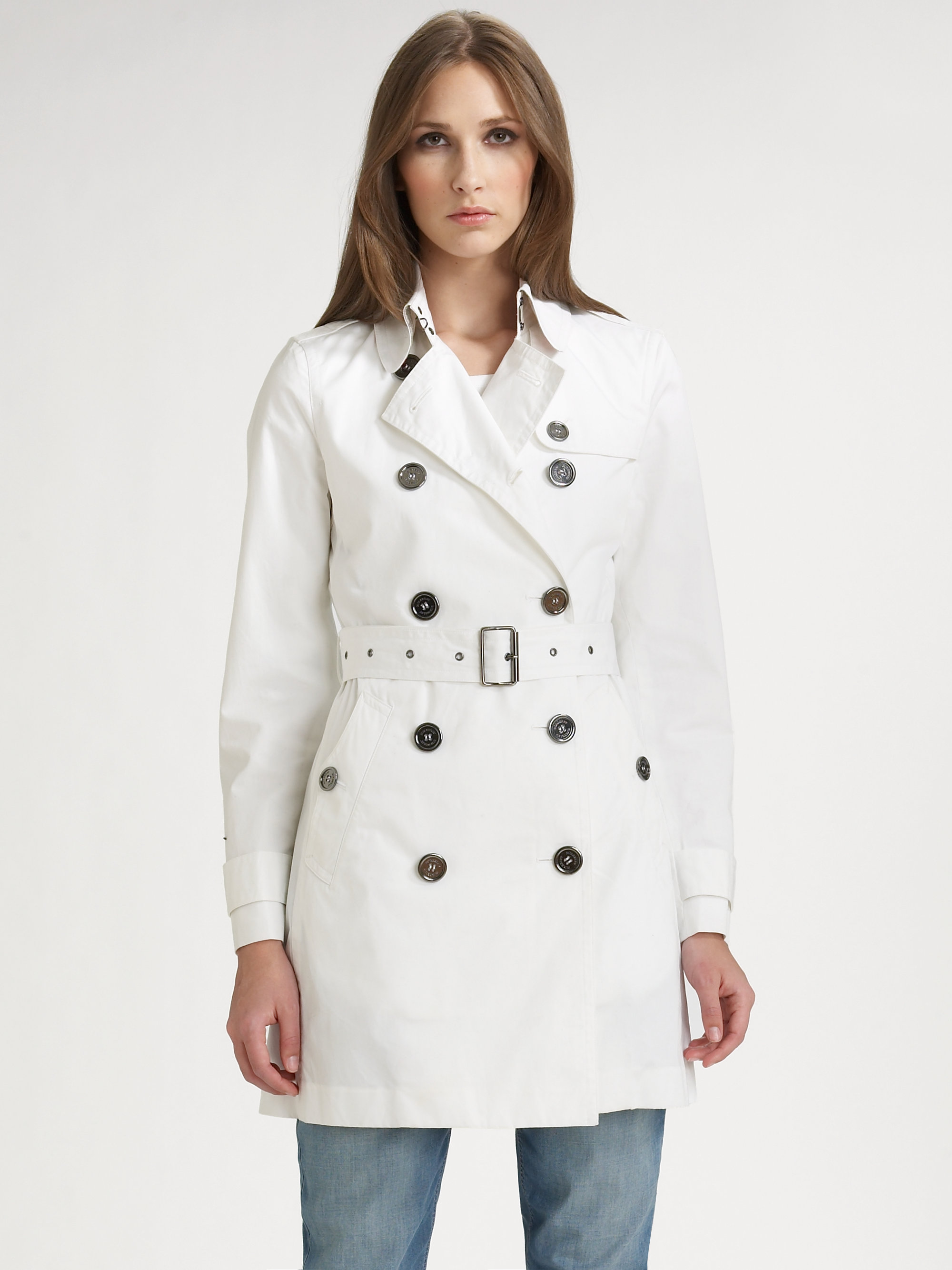 Burberry brit Cotton Twill Trench coat in White | Lyst