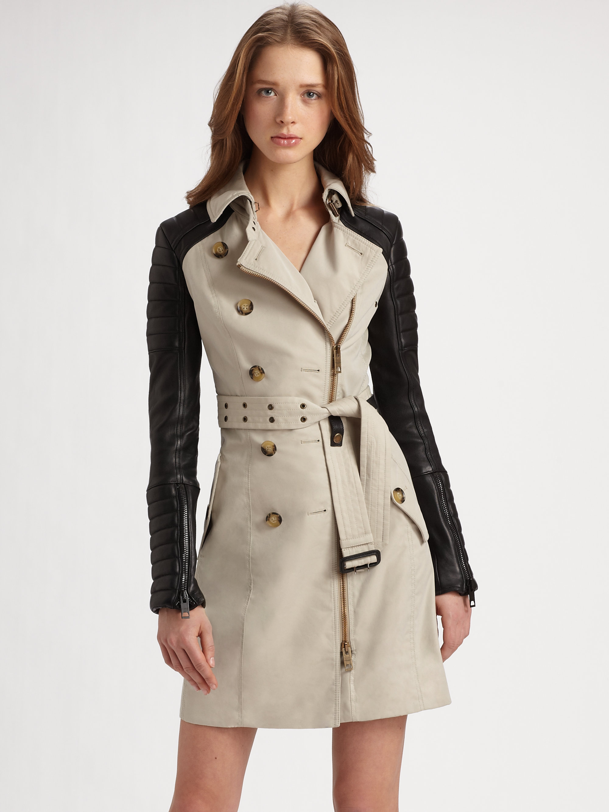 Top 56+ imagen burberry trench with leather sleeves