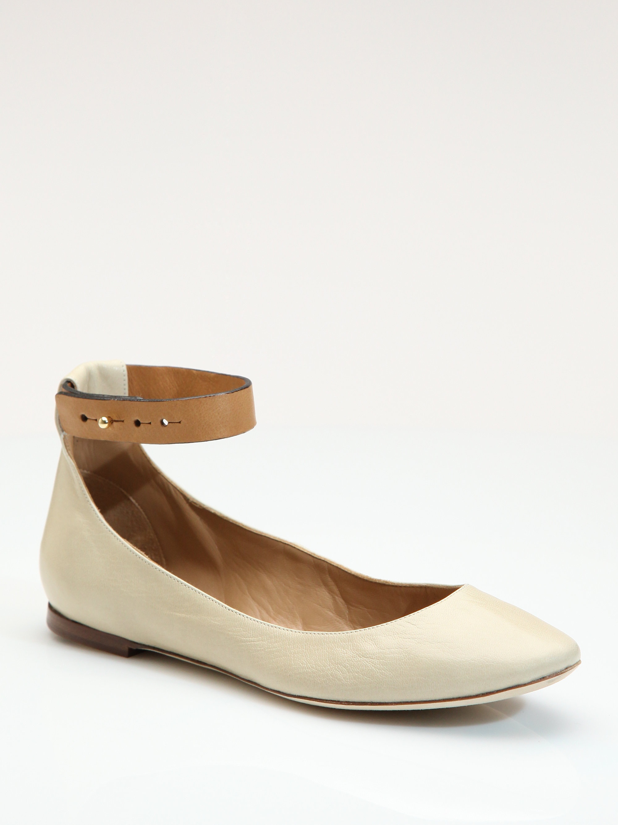 Ankle Strap Ballet Flats in Natural | Lyst