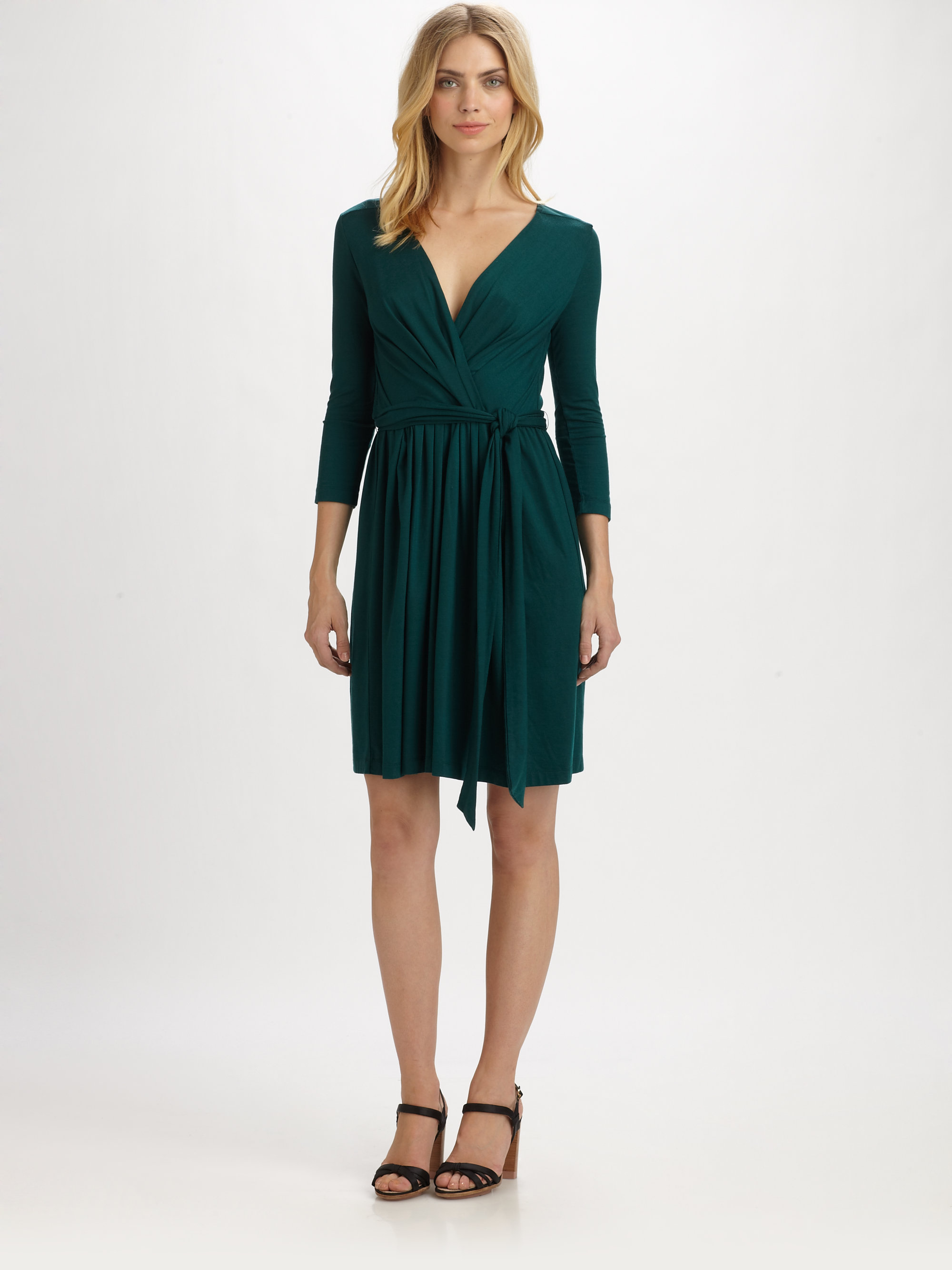 bottle green wrap dress