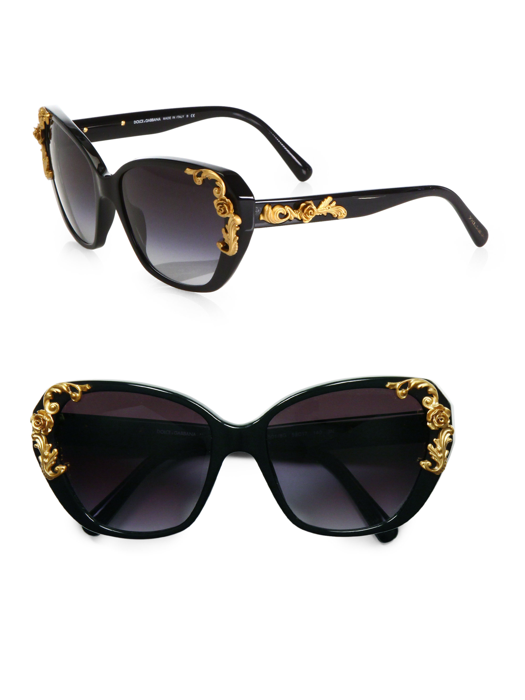 Dolce & Gabbana Embellished Glam Butterfly Sunglasses in Black | Lyst