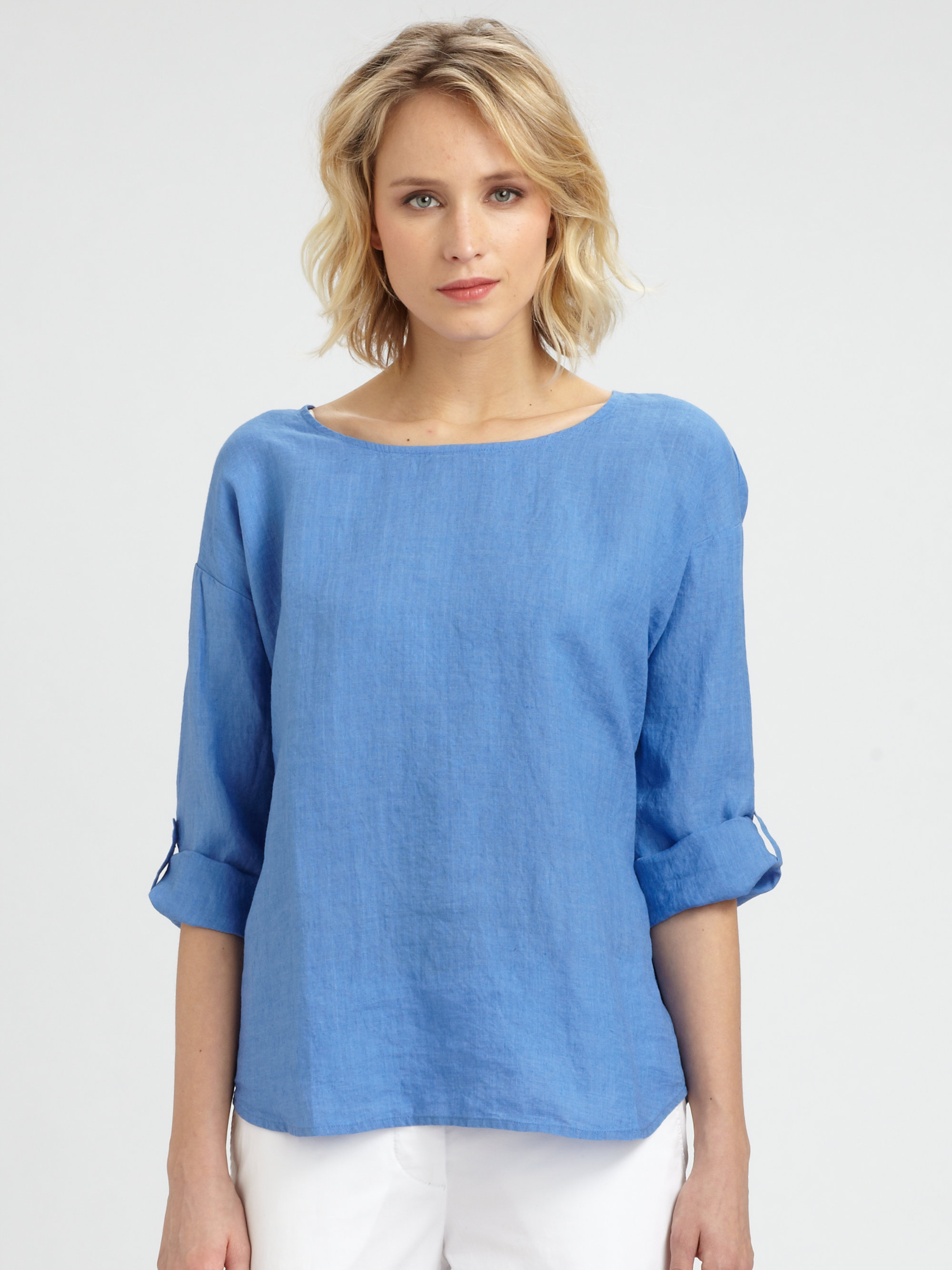 Eileen Fisher Irish Linen Top in Blue - Lyst
