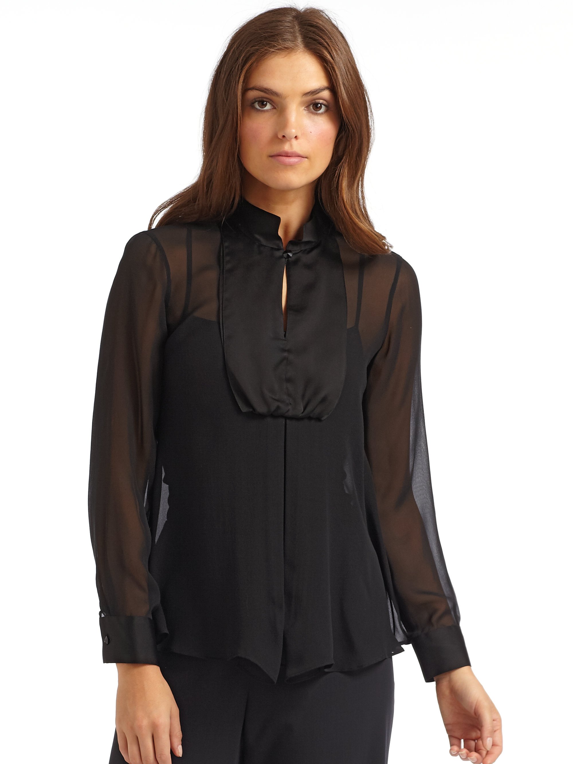 Lyst - Giorgio Armani Sheer Silk Blouse in Black