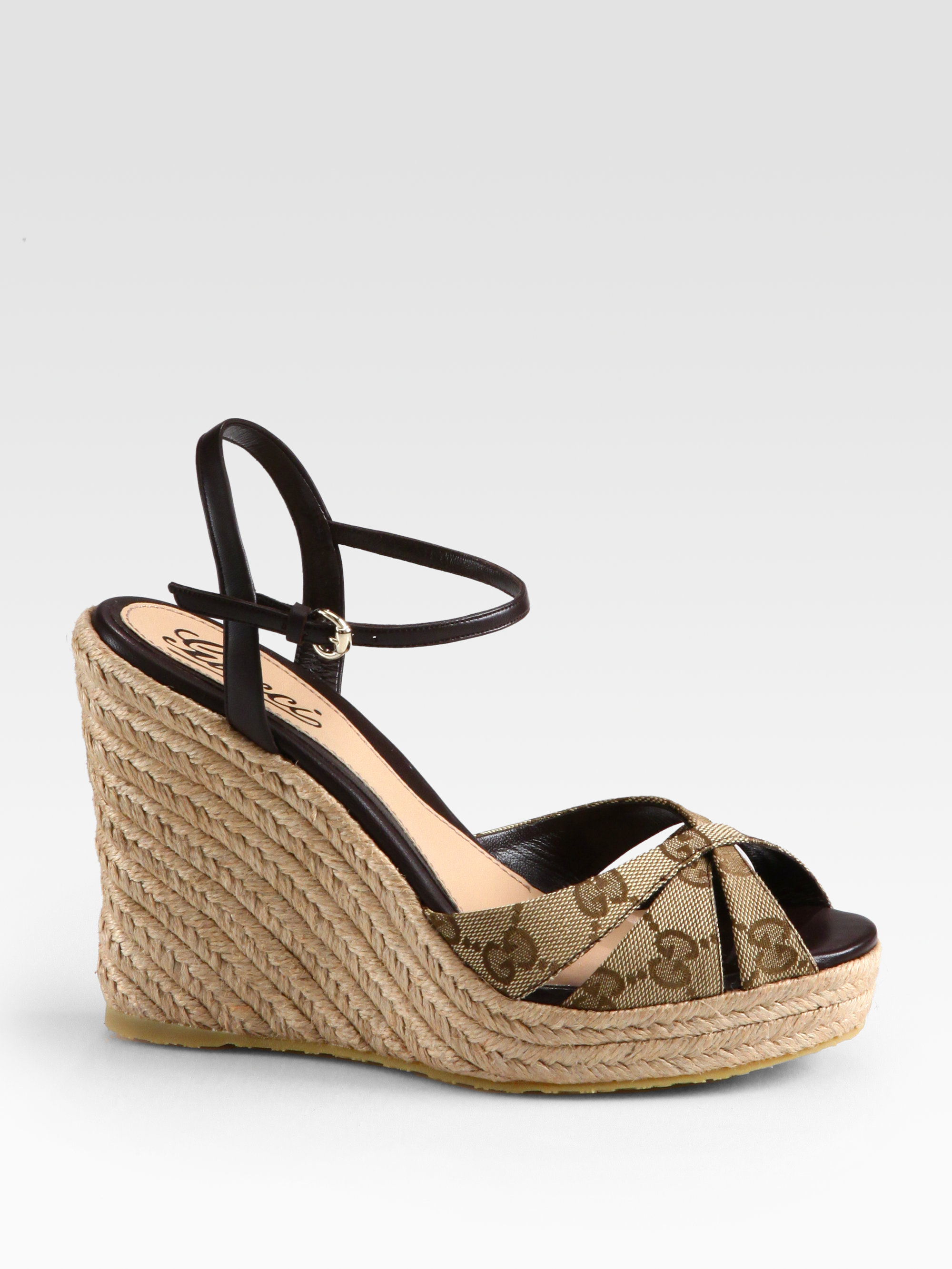 Gucci Penelope Gg Canvas Espadrille Wedges in Black | Lyst