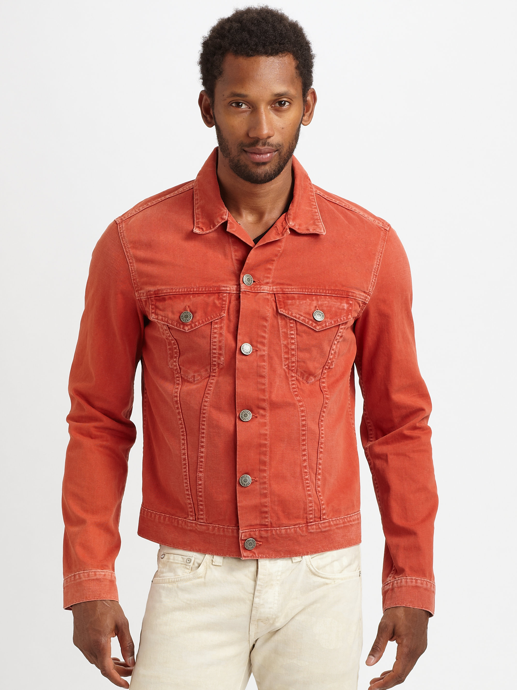 denim jacket men orange colour
