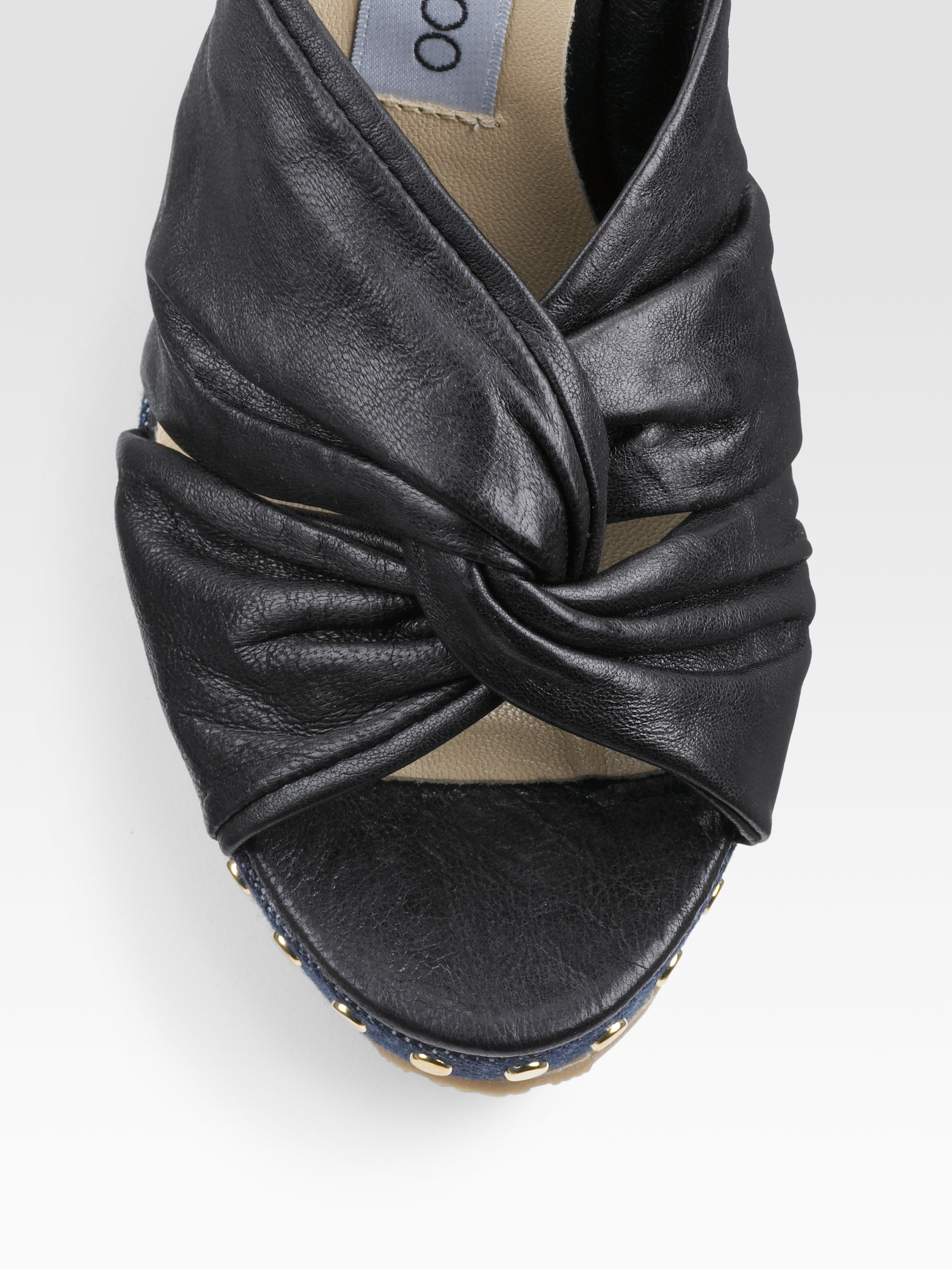 Jimmy Choo Denim Wedge Sandals in Black - Lyst