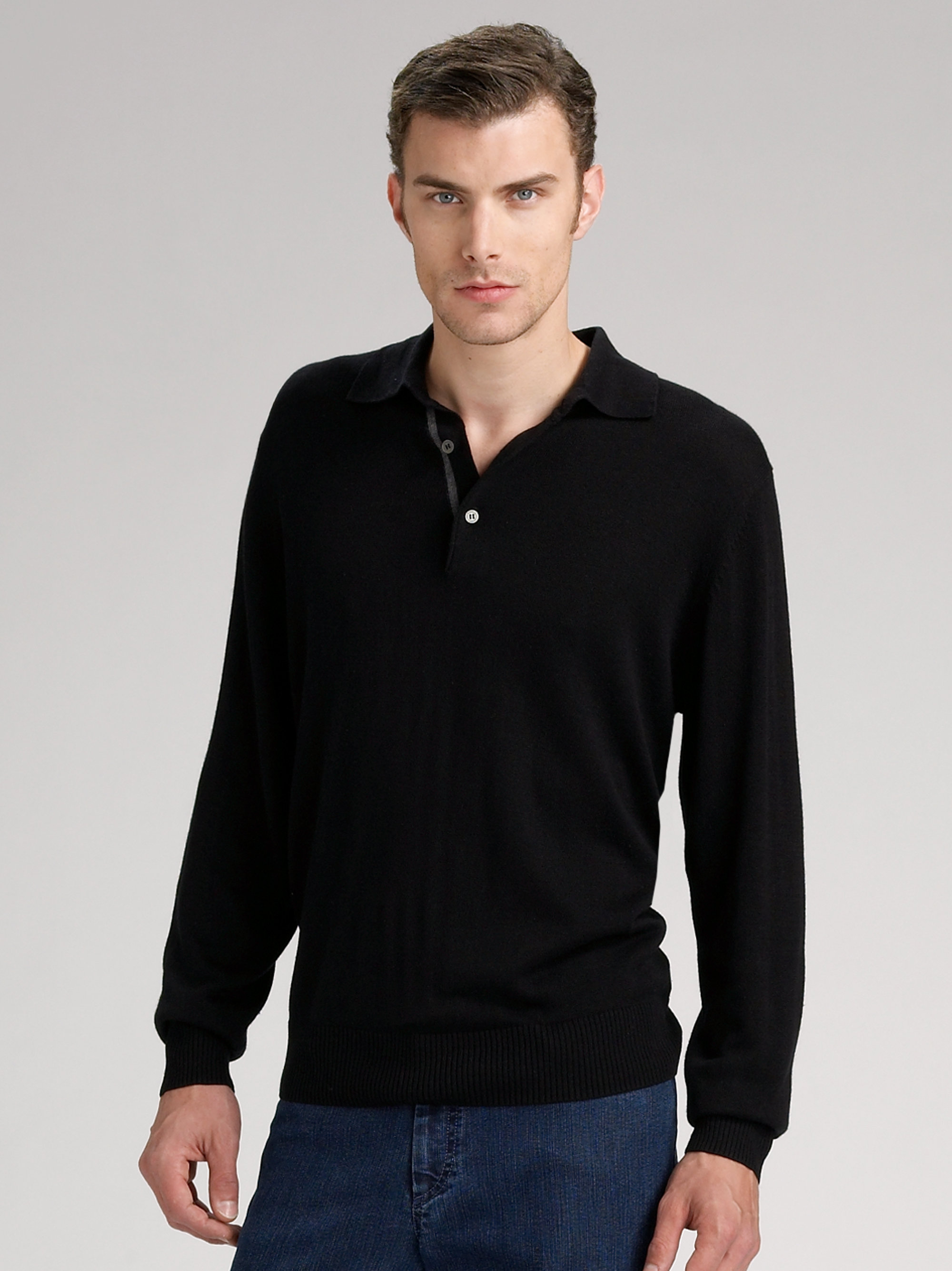 Joseph abboud Silkcashmere Polo Sweater in Black for Men | Lyst