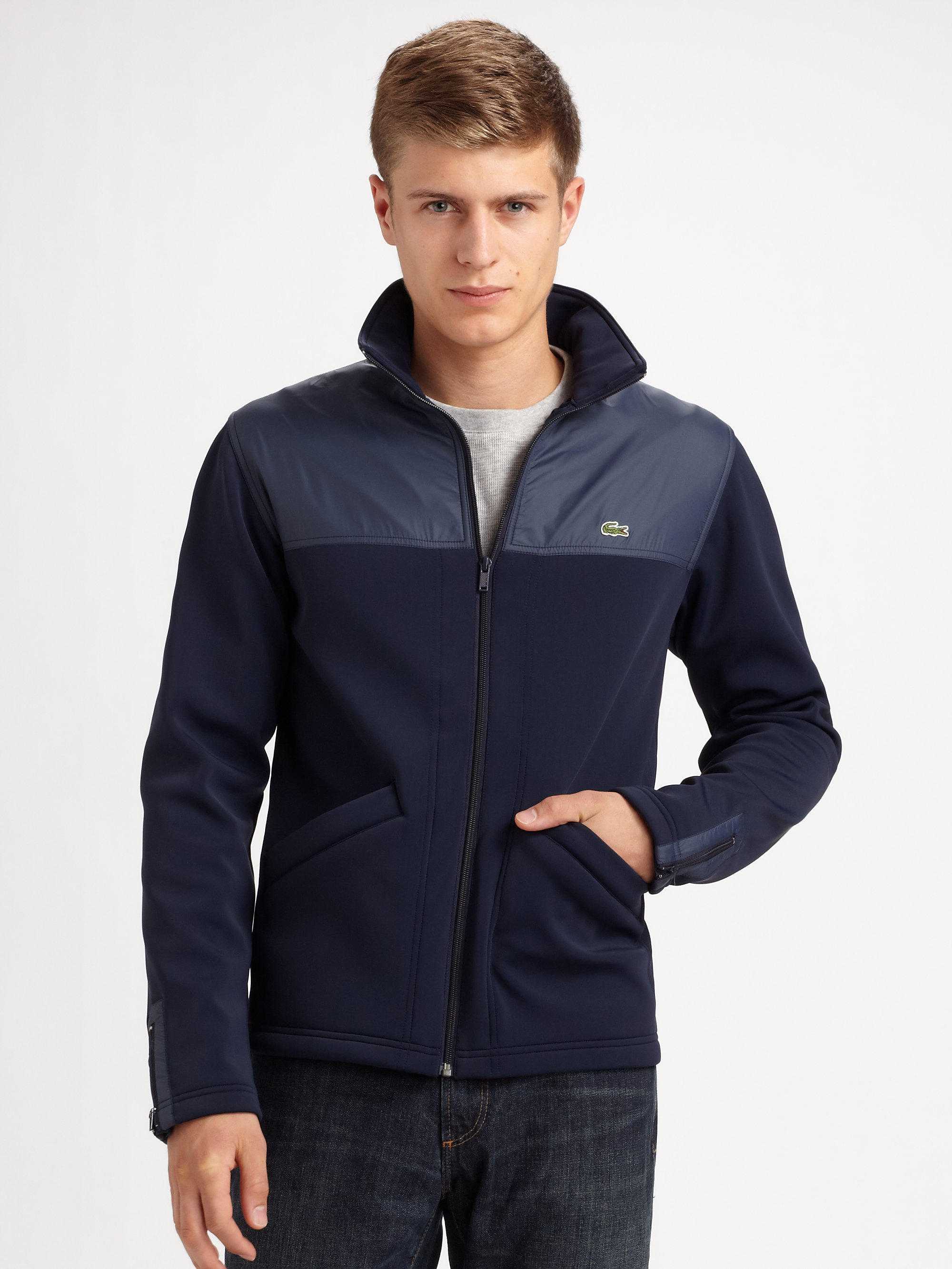 Lacoste Fleece Jacket in Navy (Blue) for Men - Lyst