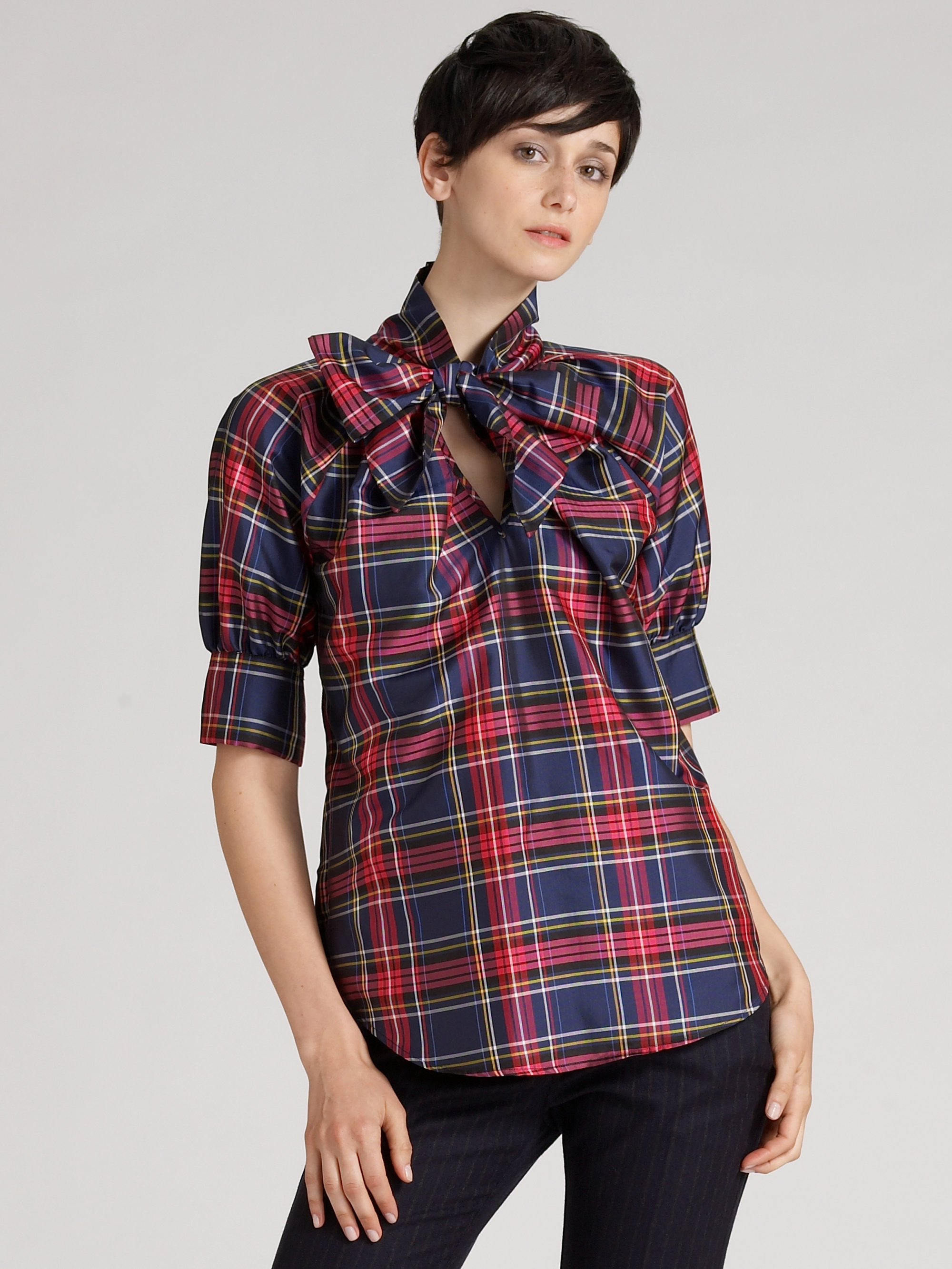 Lyst Love Moschino Plaid Taffeta Blouse in Red