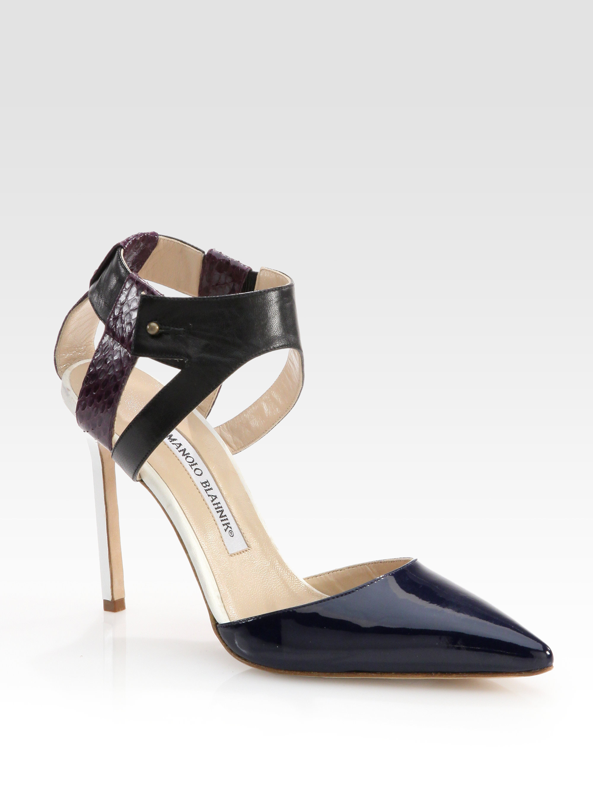 Manolo Blahnik Colter Snakeskin Patent Leather Pumps In Blue Navy Lyst