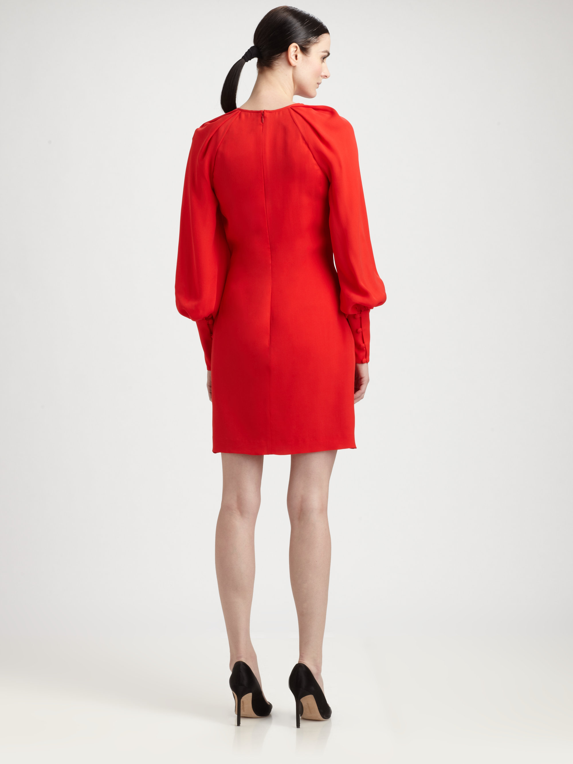 red long sleeve silk dress