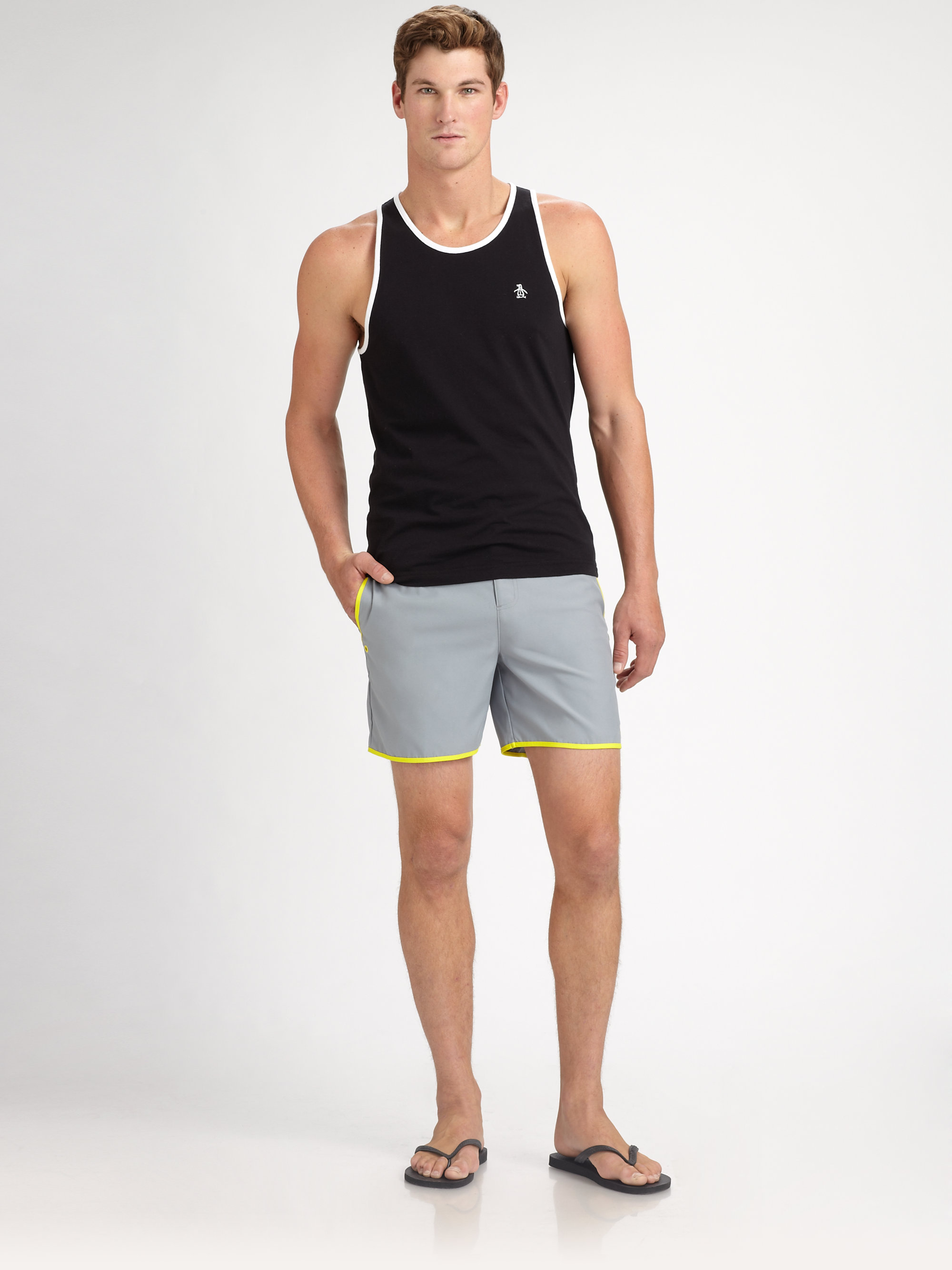 Original Penguin Earl Volley Swim Trunks in Grey (Gray) for Men - Lyst