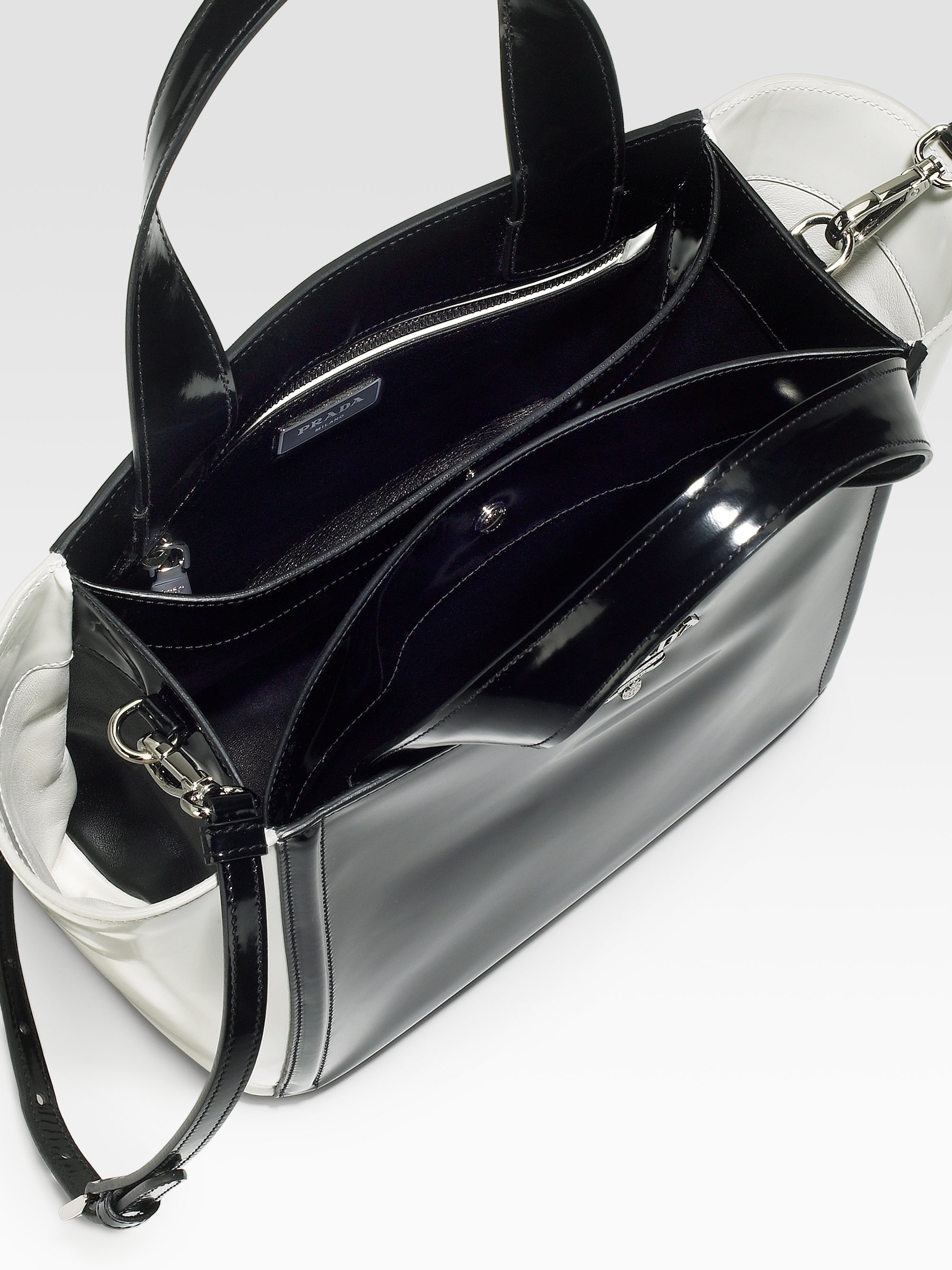 Prada Spazzolato Bitone Bucket Bag in Black (nero-black) | Lyst  