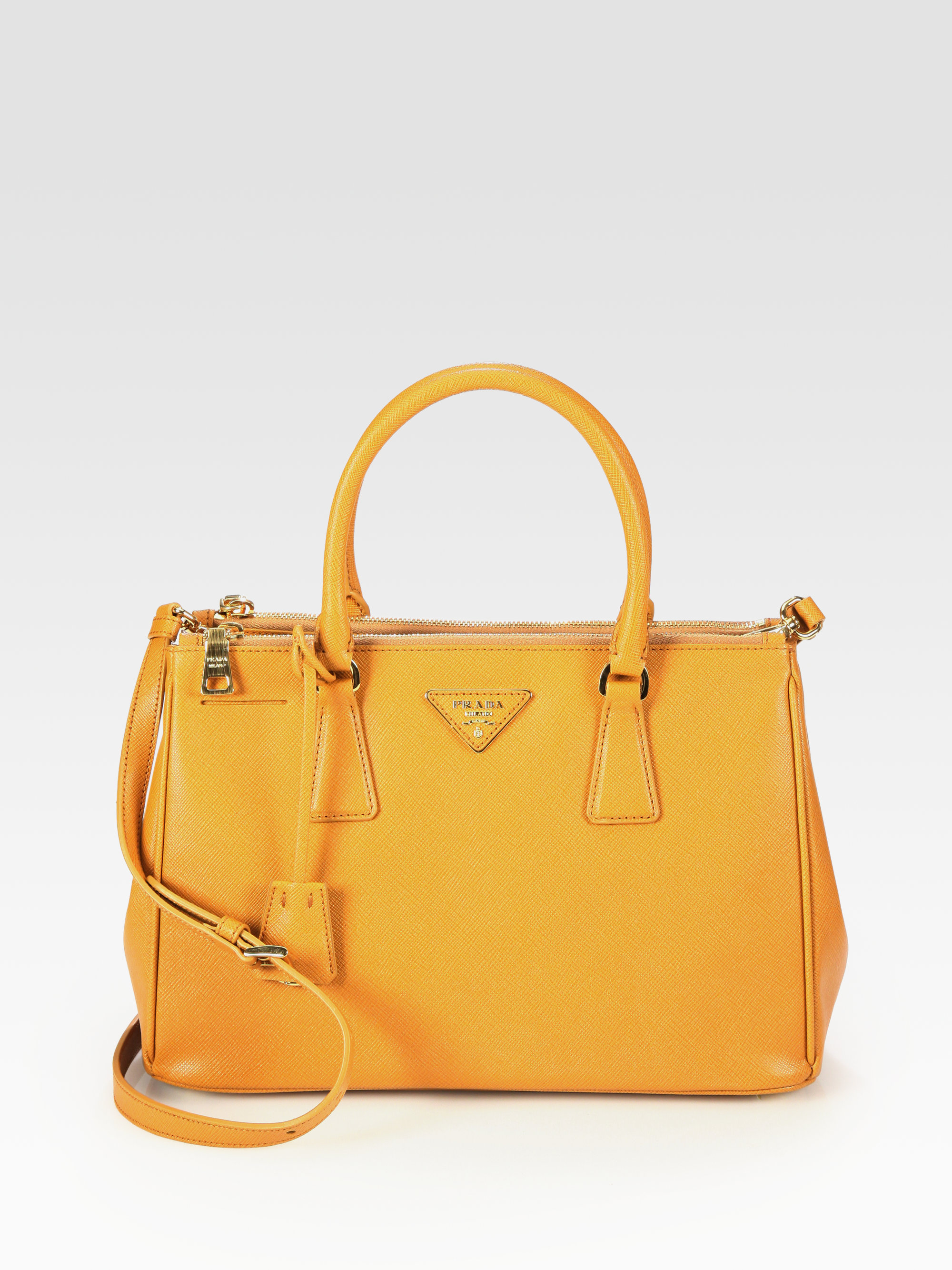 Prada Saffiano Lux Small Tote Bag in Orange (ocra-orange) | Lyst