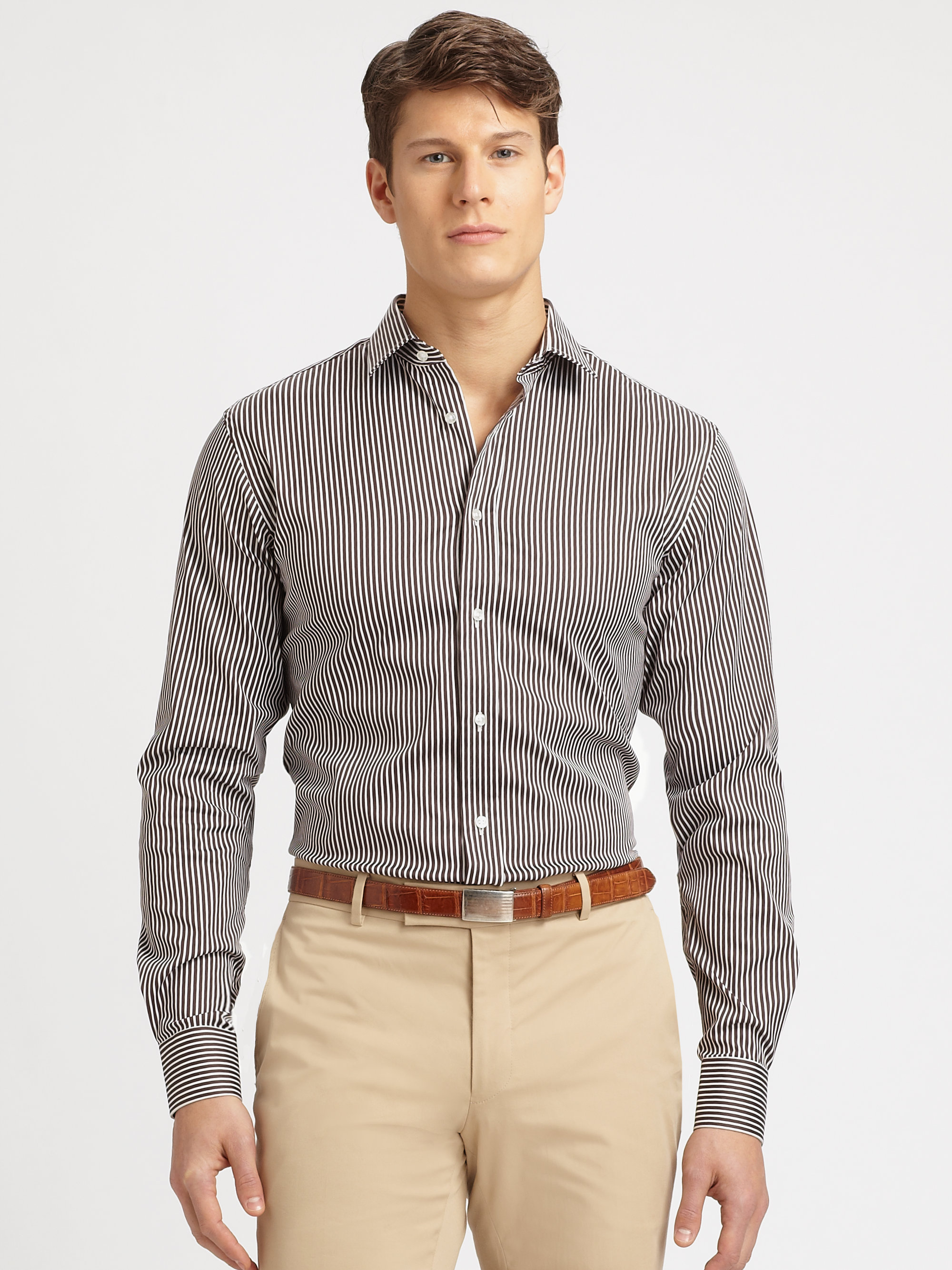Ralph Lauren Black Label Striped Dress Shirt in Brown for Men | Lyst