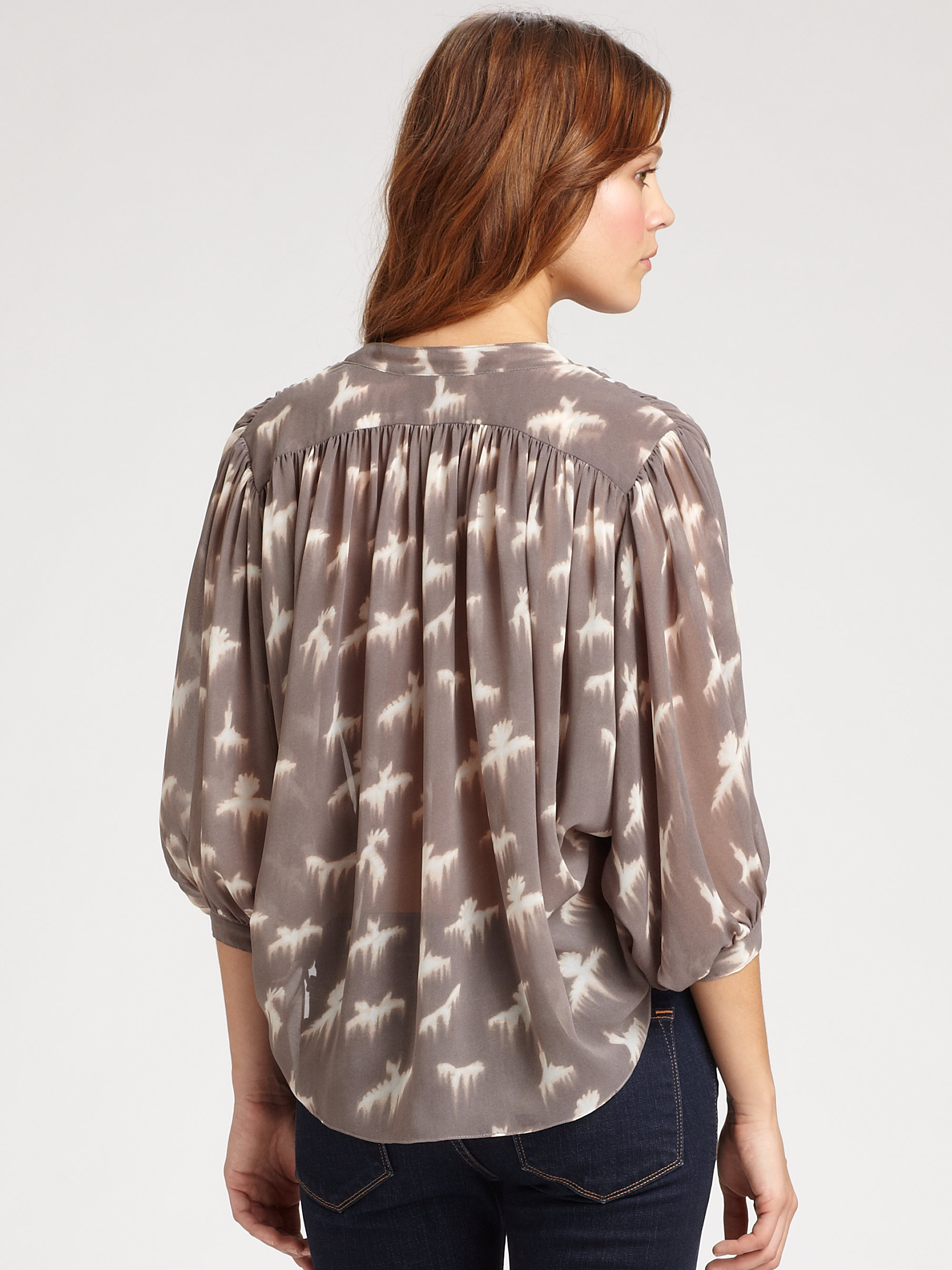 Rebecca taylor Free Bird Print Blouse in Gray Lyst