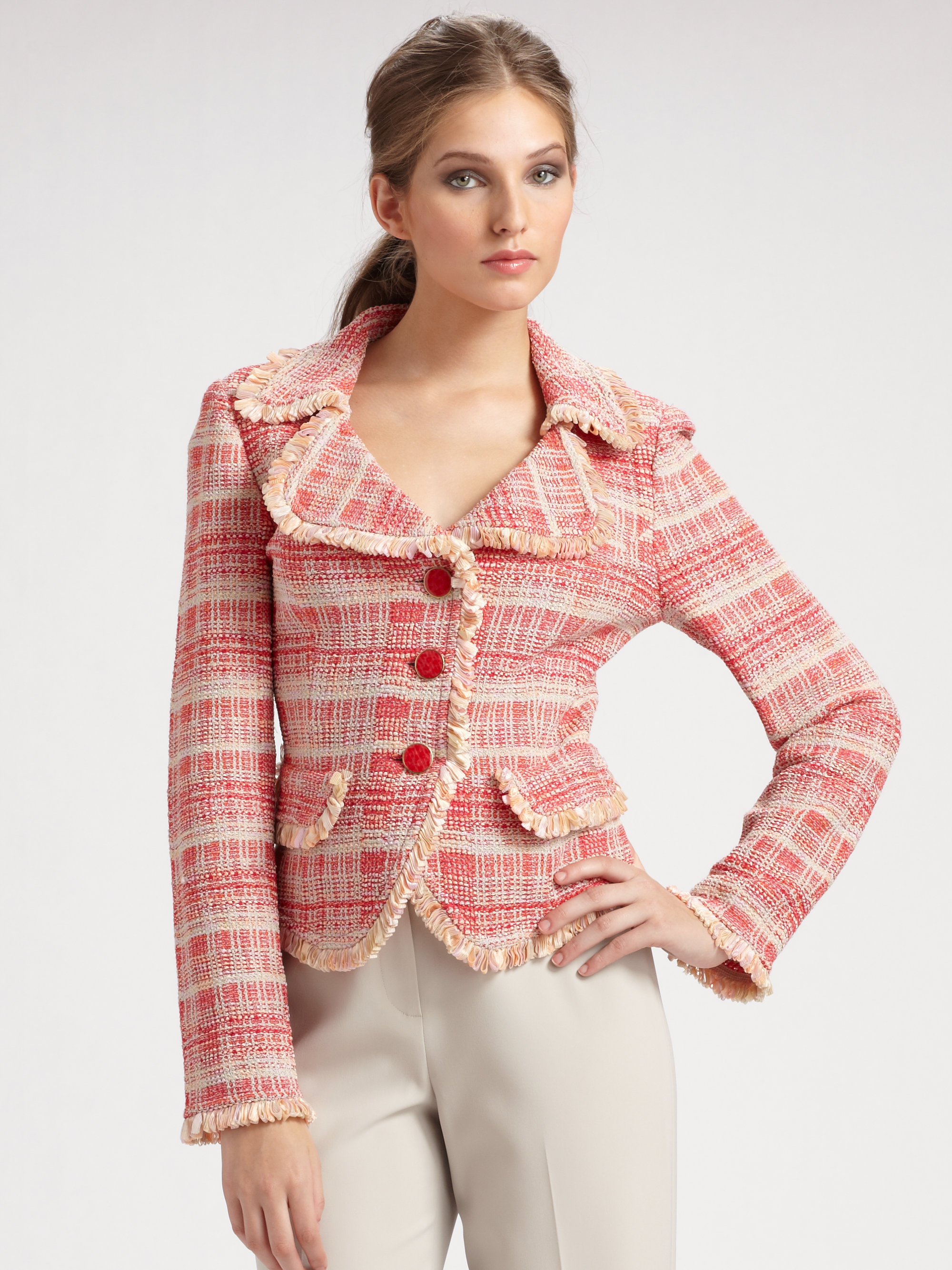 pink knit blazer