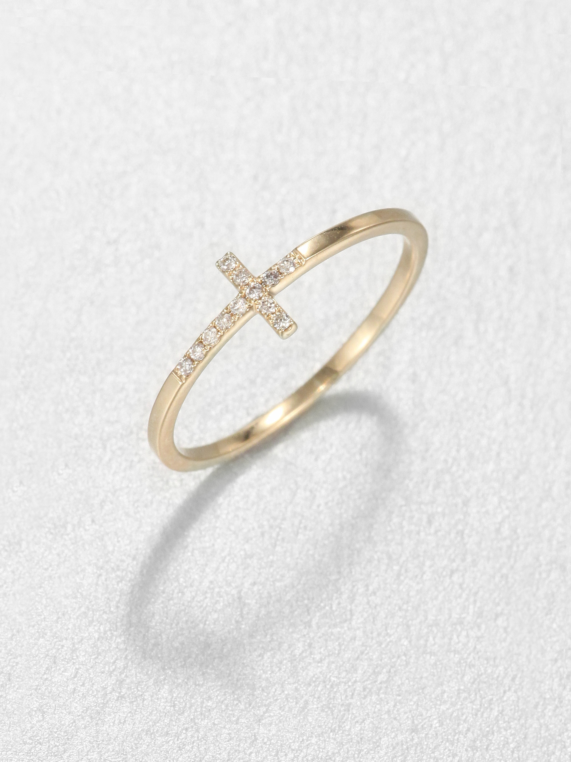 Sydney evan Diamond & 14k Yellow Gold Bent Cross Ring in Metallic Lyst