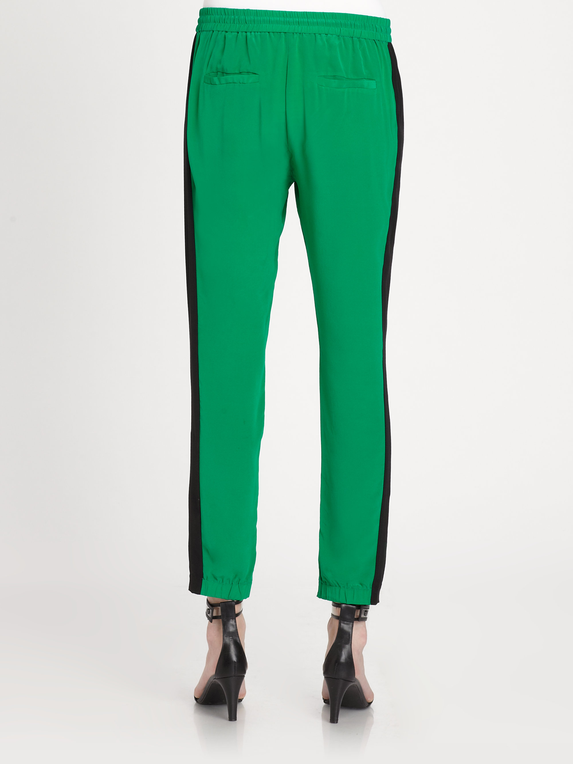 Lyst Tibi Silk Track Pants in Green
