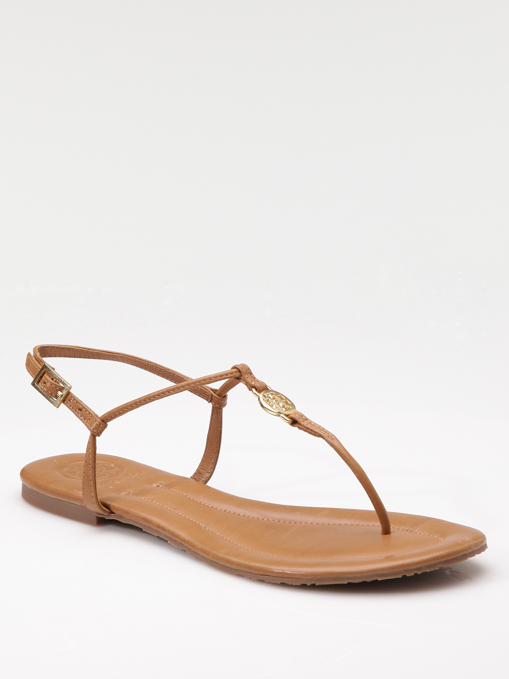 Tory Burch Emmy Logo Thong Sandals In Brown - Lyst