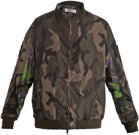Valentino Camouflage Print Bomber Jacket in Green for Men (black) | Lyst
