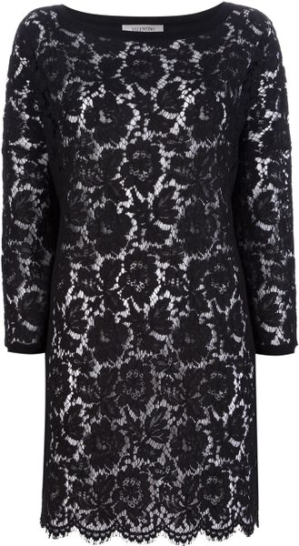 Valentino Lace Front Dress in Black | Lyst