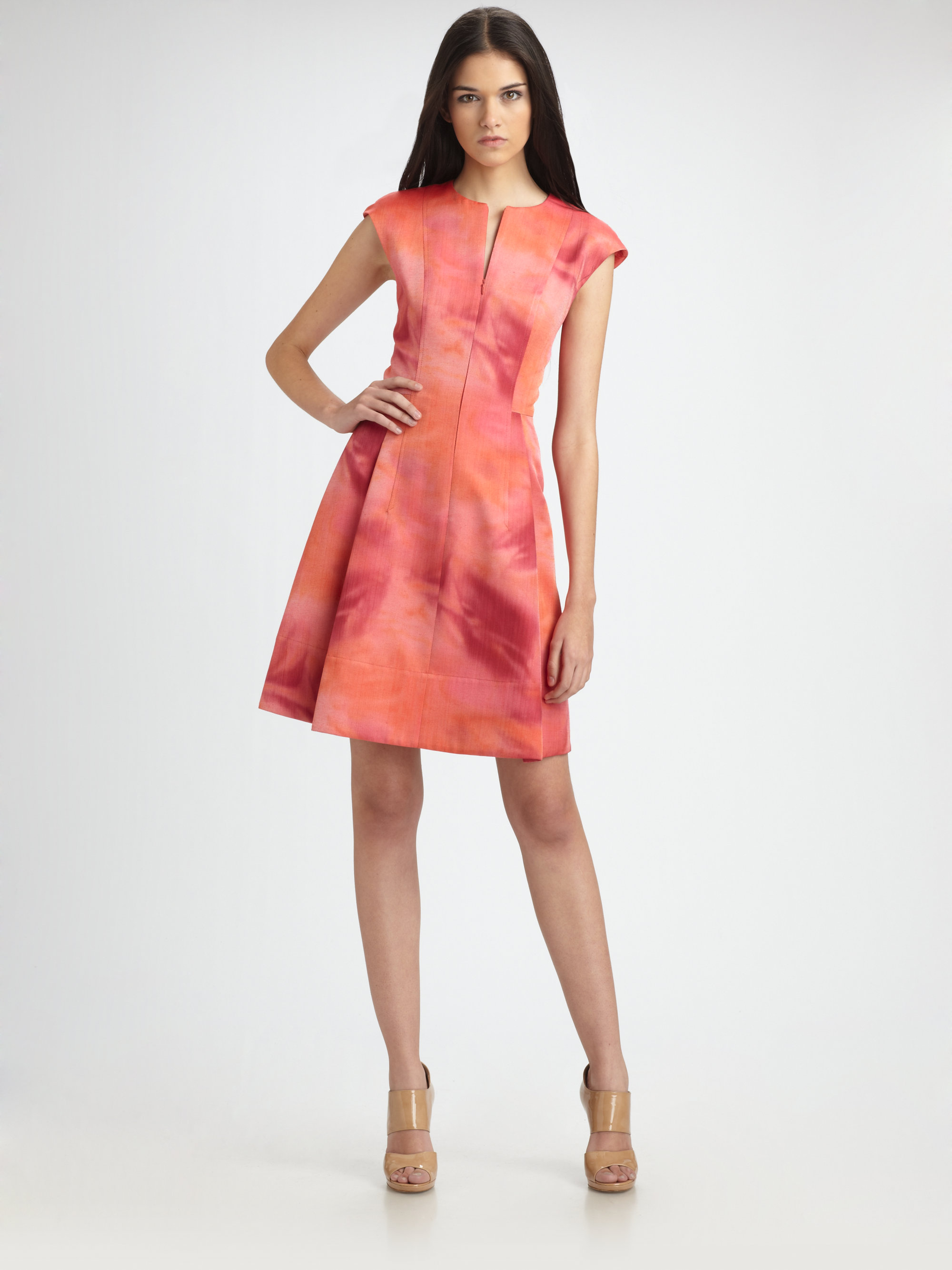Akris Punto Cap Sleeve Zip Front Dress in Pink (color splash) | Lyst