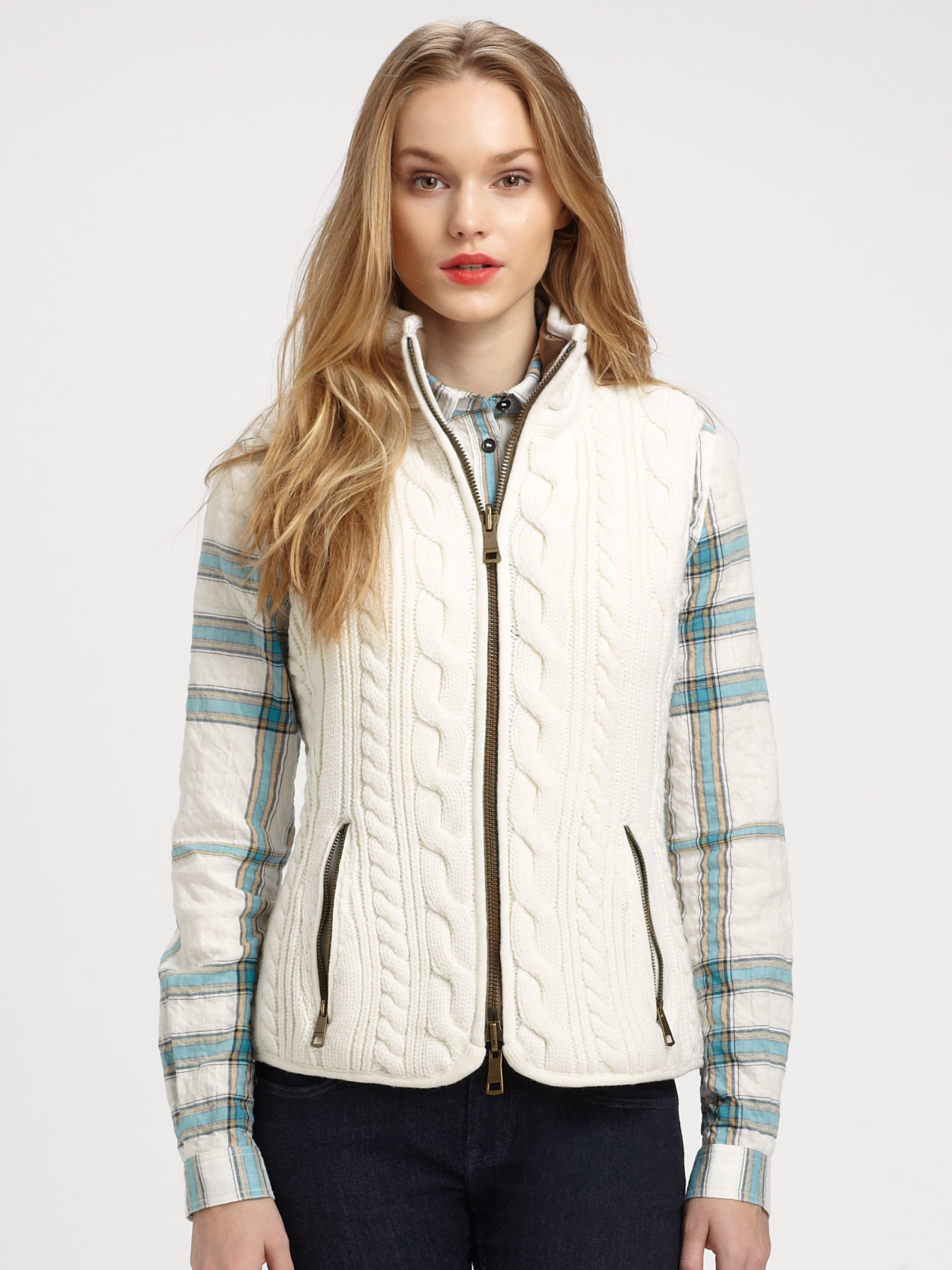 Burberry brit Cable Knit Vest in Gray | Lyst