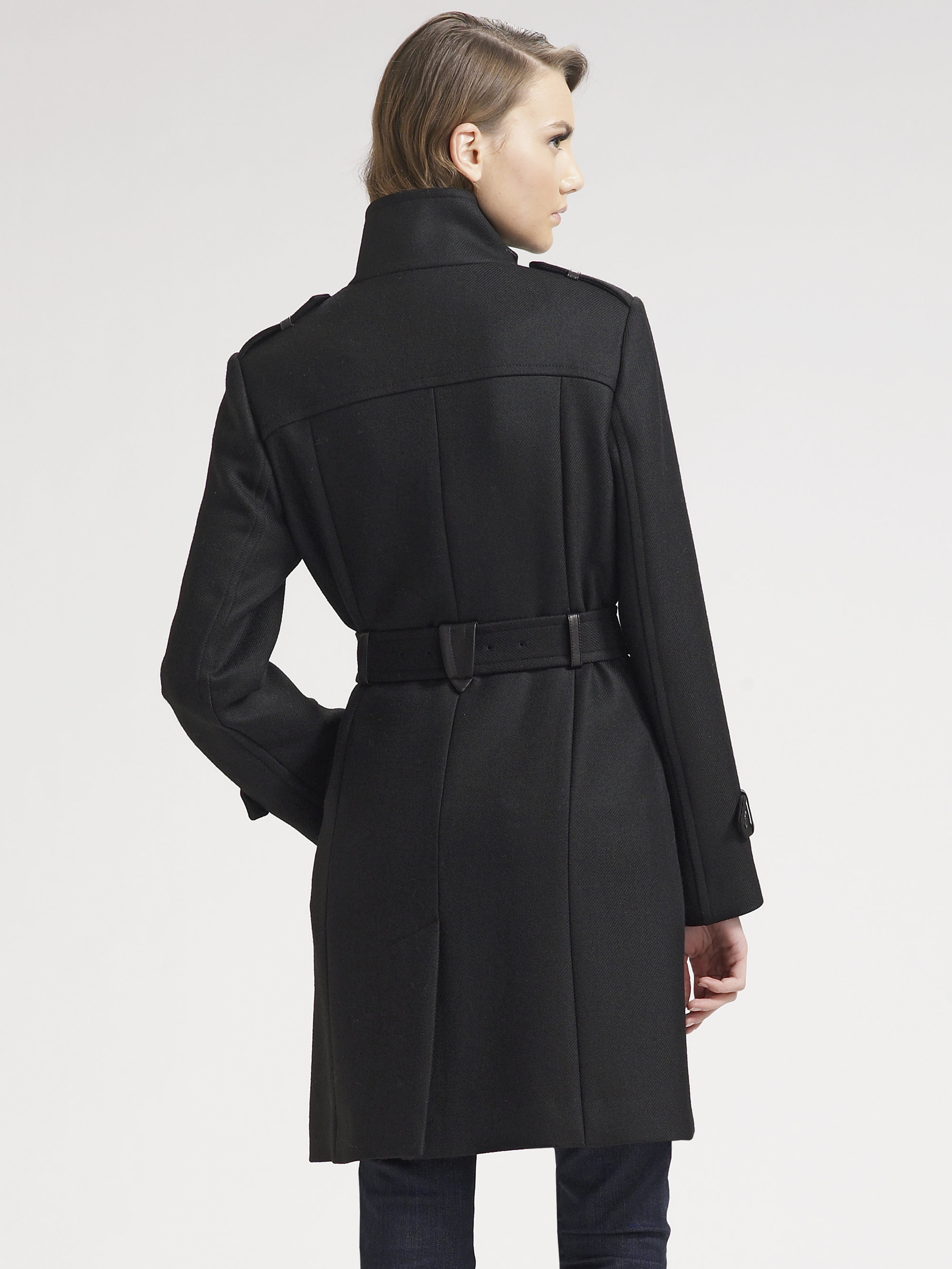 Cole Haan Belted Wool Coat in Black - Lyst