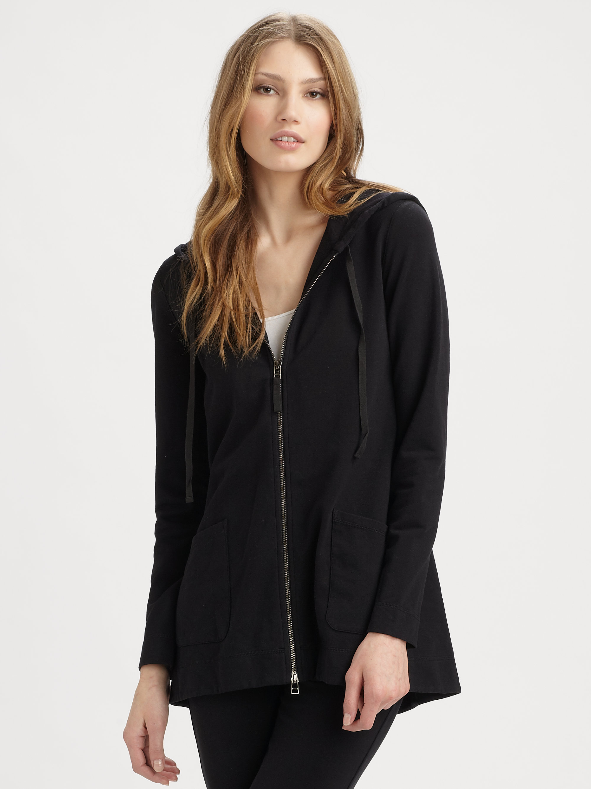 Eileen fisher Stretch Terry Hooded Jacket in Black Lyst