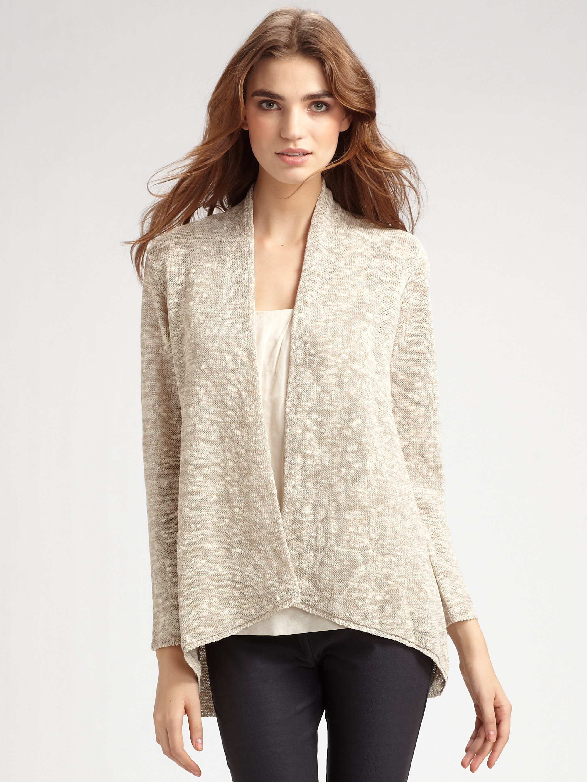 Eileen Fisher Heathered Asymmetrical Cardigan in Natural - Lyst