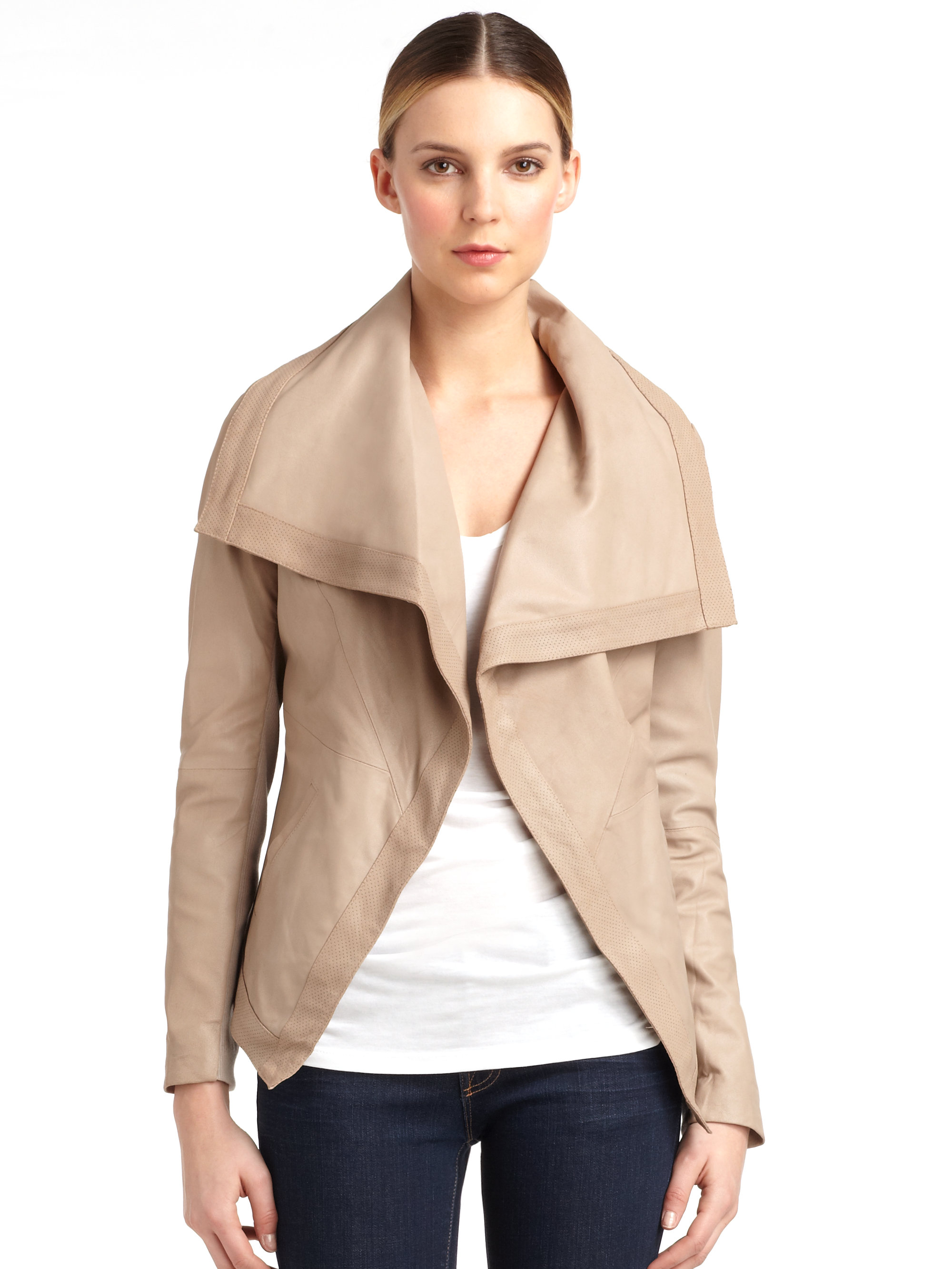 Lyst Elie Tahari Paige Dd Perforated Leather Jacket In Natural Gallery