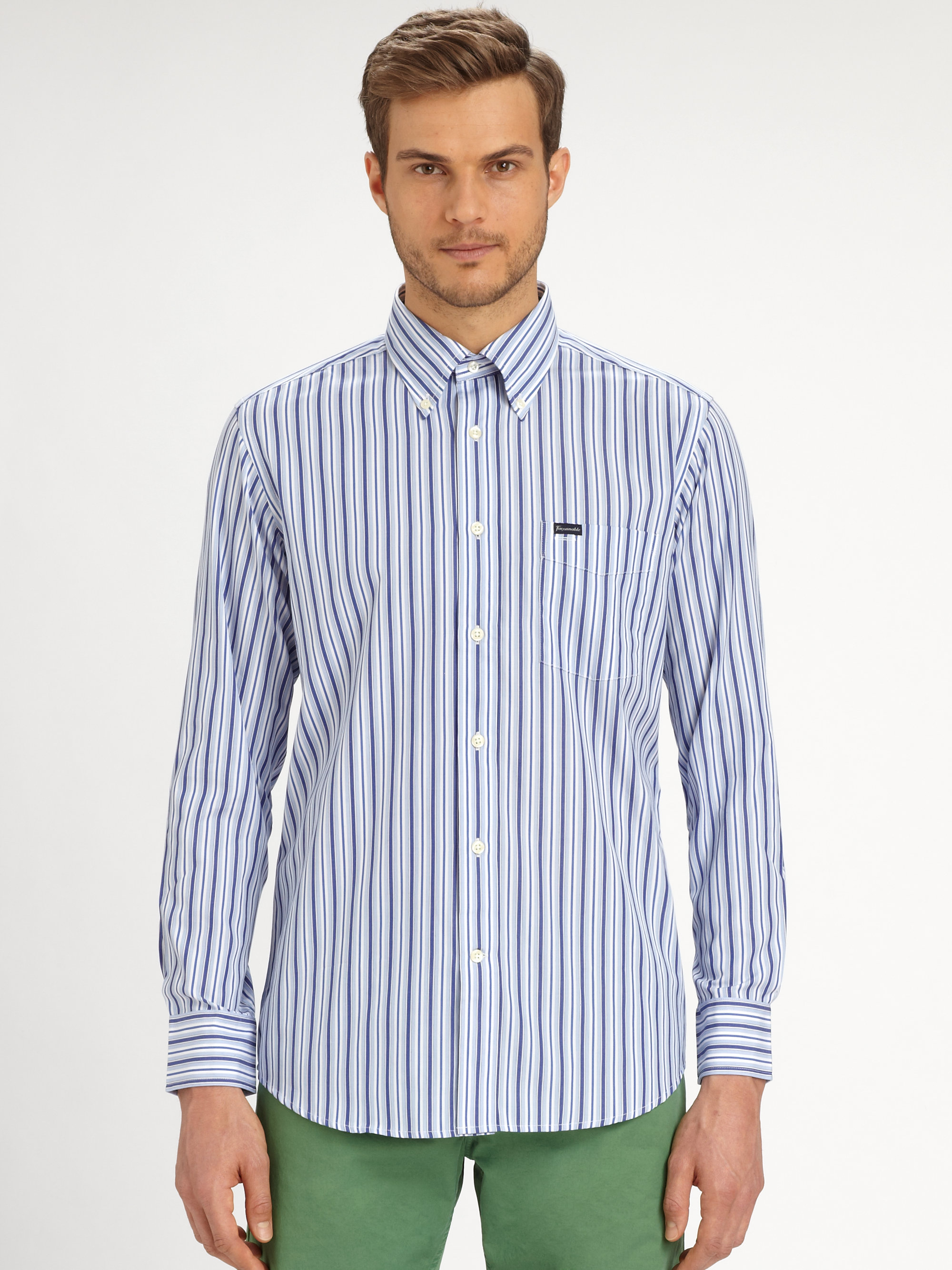 Façonnable Multistriped Sportshirt in White for Men (navy blue) | Lyst